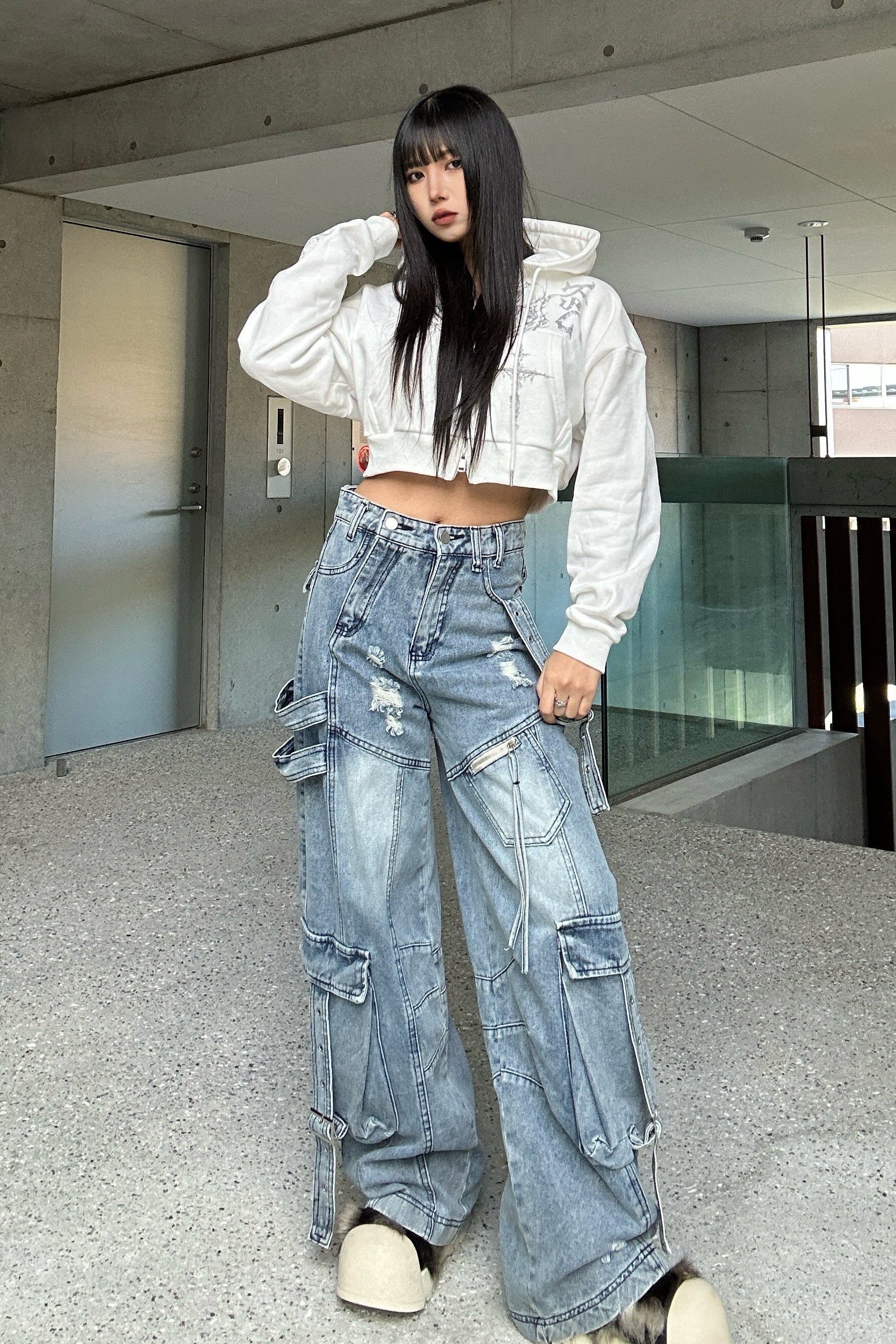 クロップドビジュープリントパーカー KSG20934