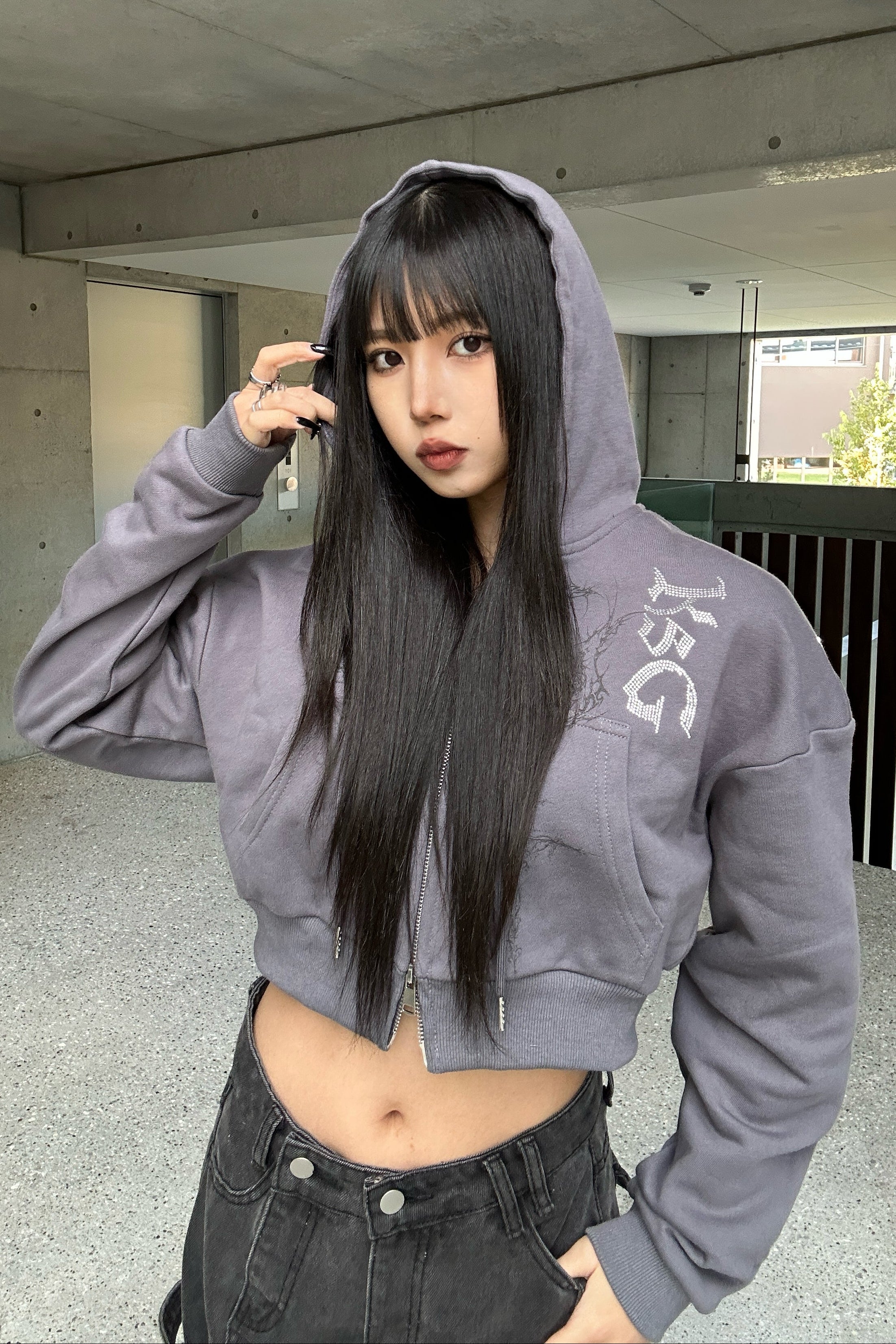 クロップドビジュープリントパーカー KSG20934