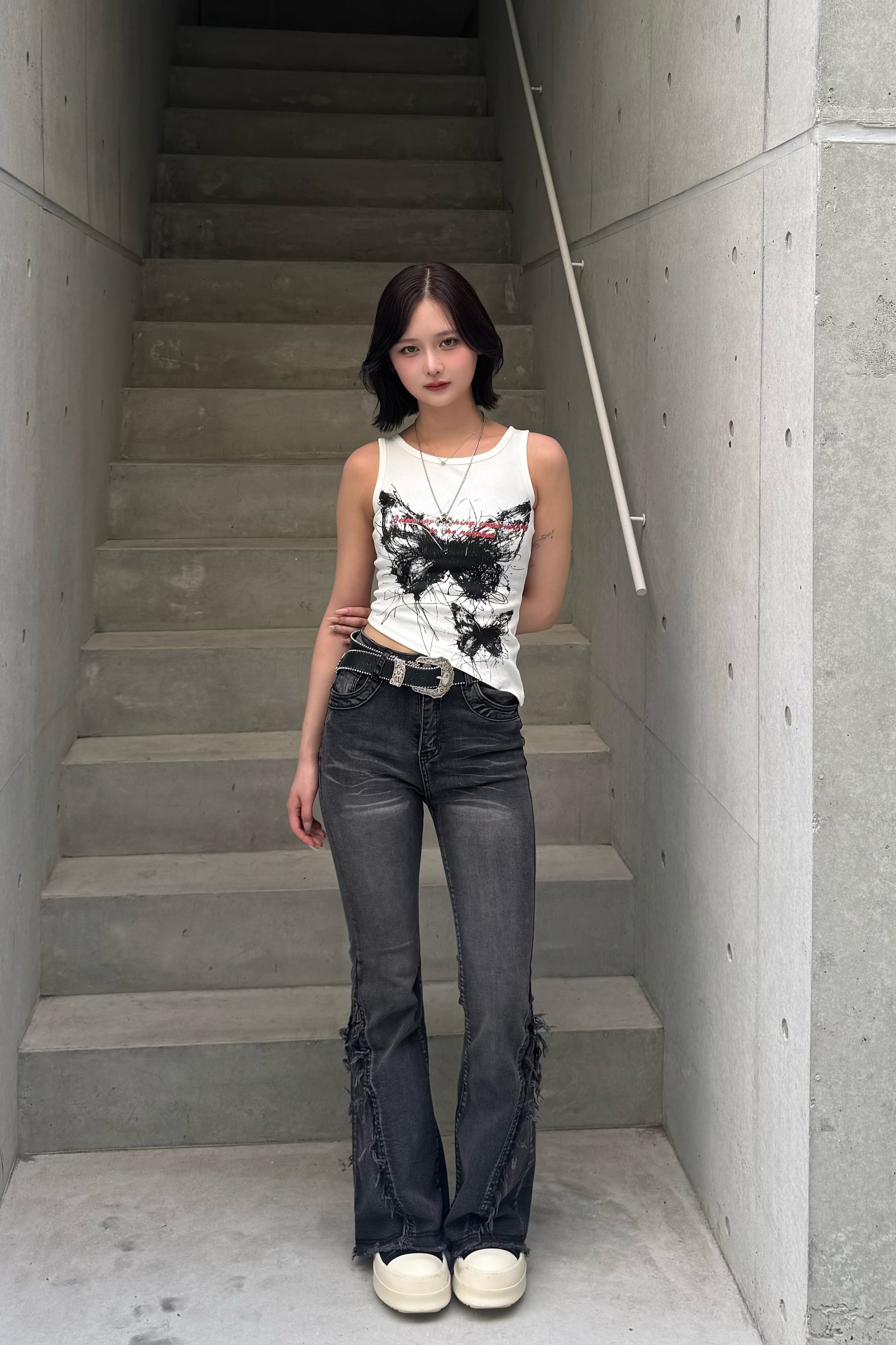 Washed Stretch Fringe Denim KSG19300