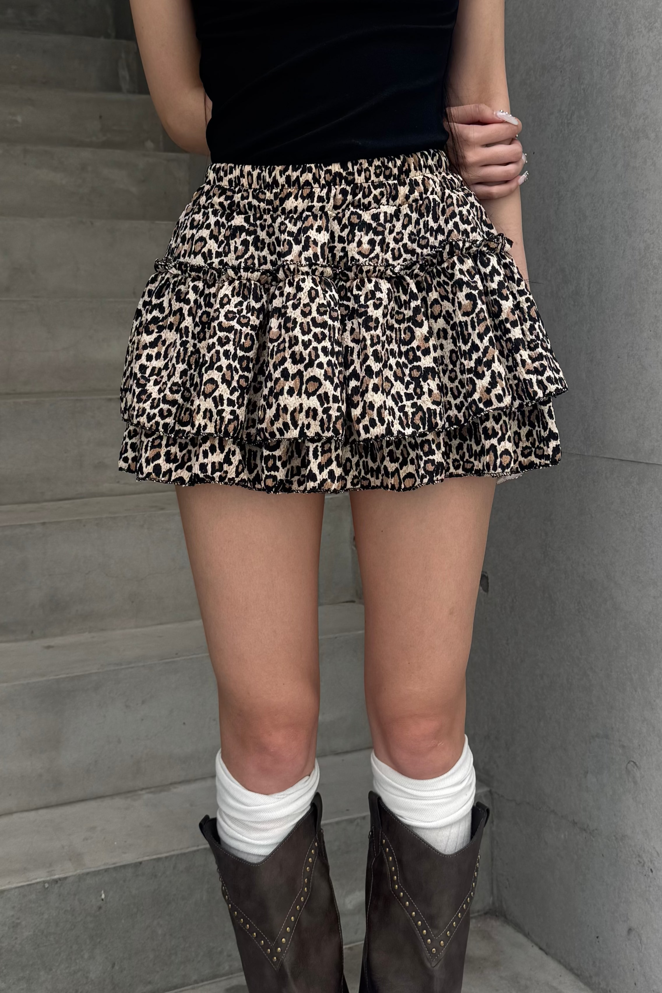leopard tiered mini skirt KSG20945