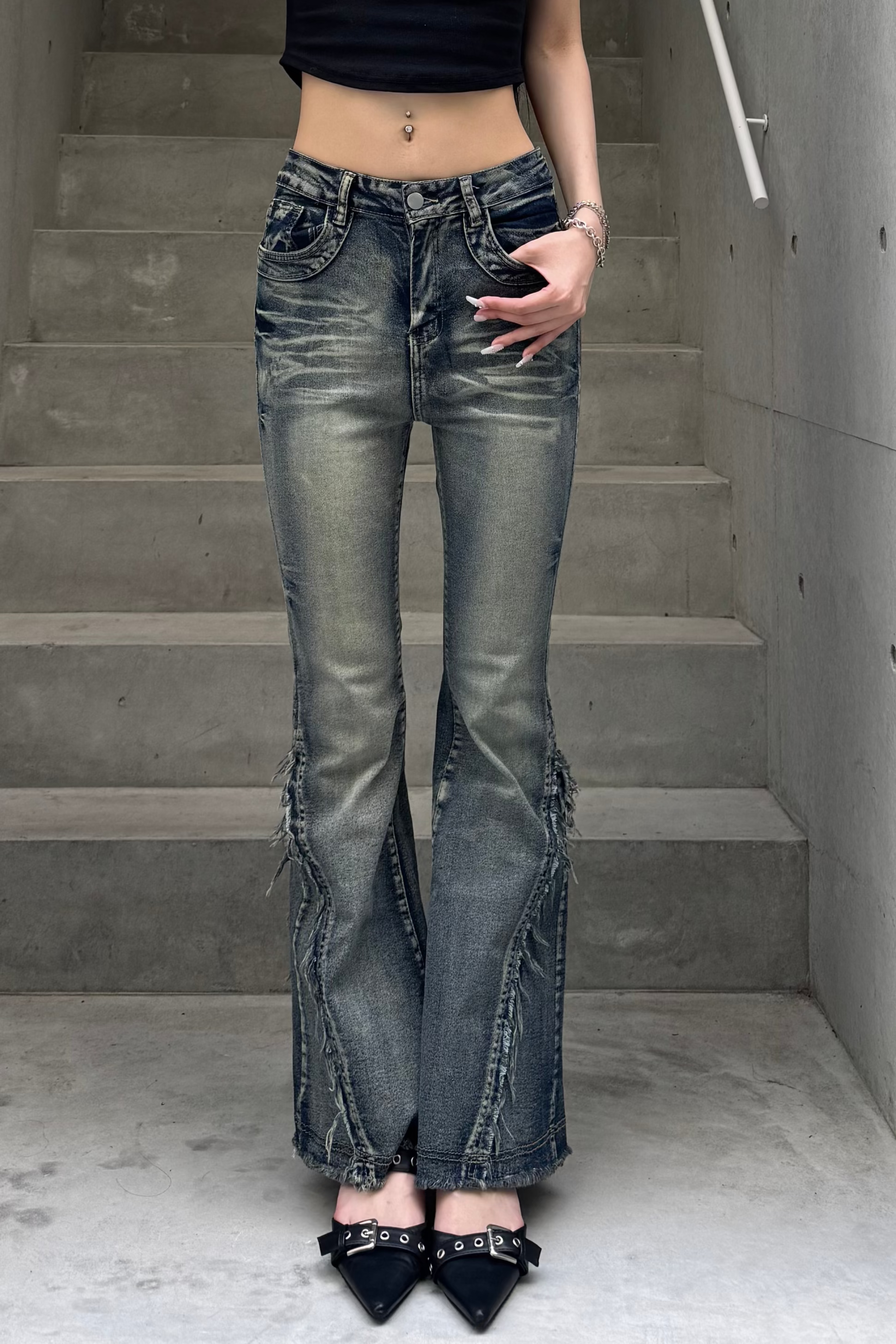 Washed Stretch Fringe Denim KSG19300