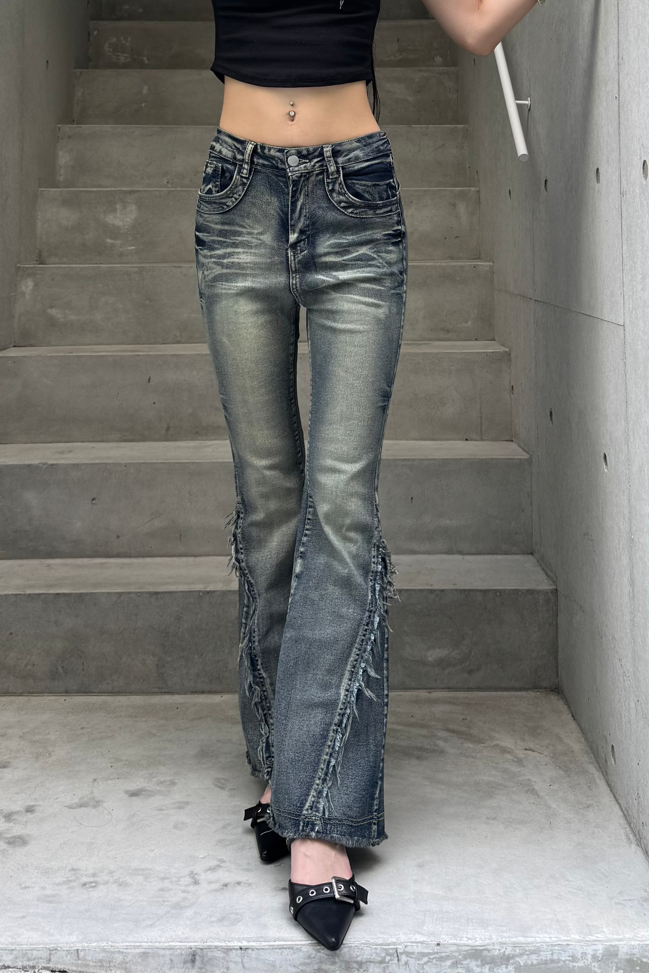Washed Stretch Fringe Denim KSG19300