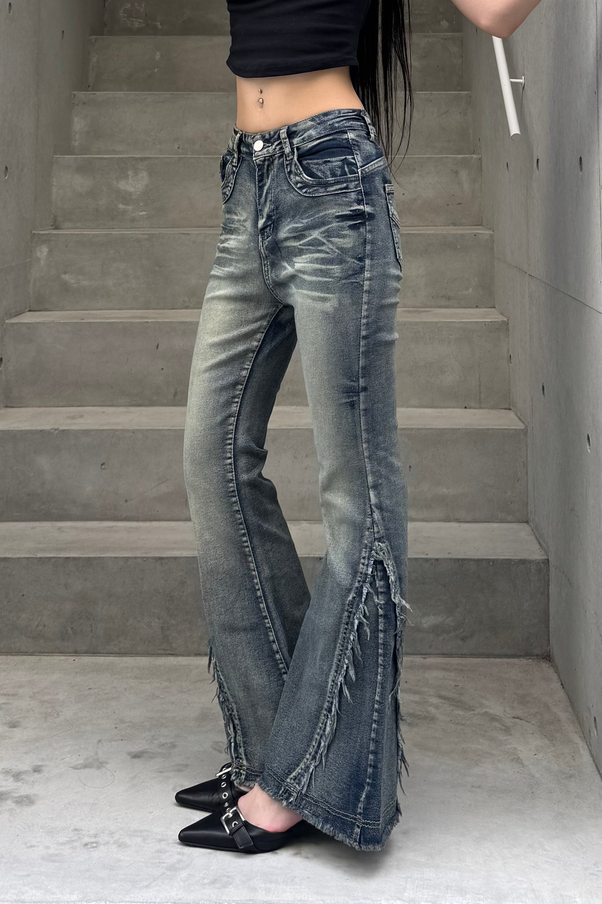 Washed Stretch Fringe Denim KSG19300