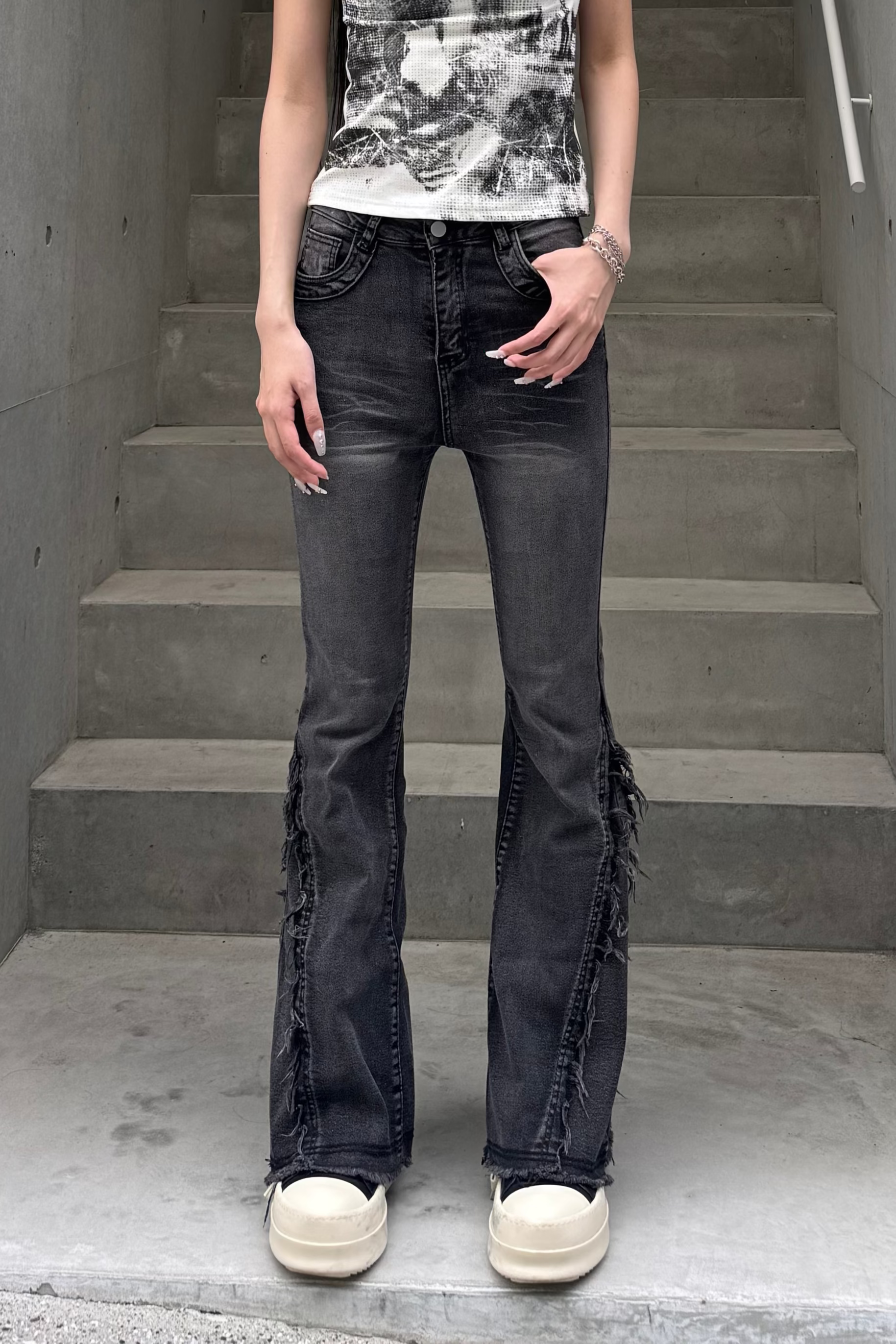 Washed Stretch Fringe Denim KSG19300