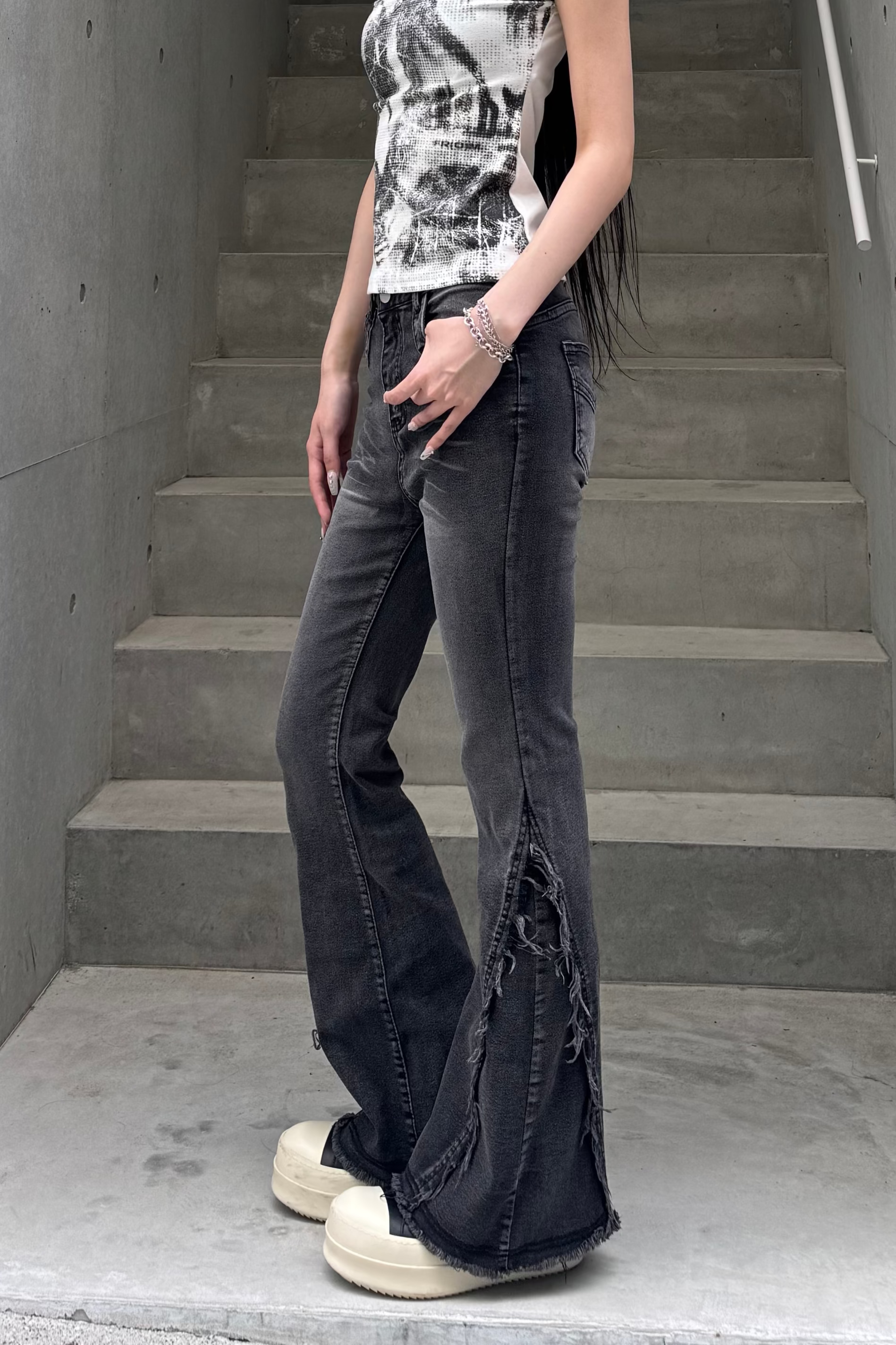 Washed Stretch Fringe Denim KSG19300