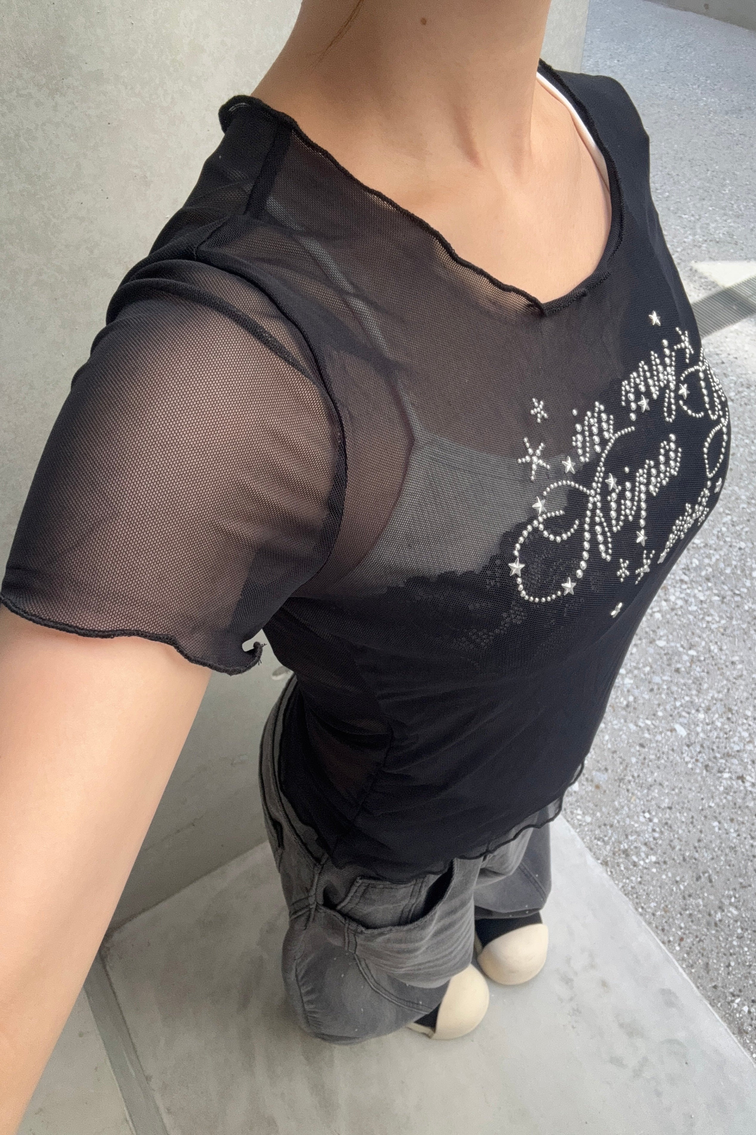 rhinestone lace sheer top KSG20911