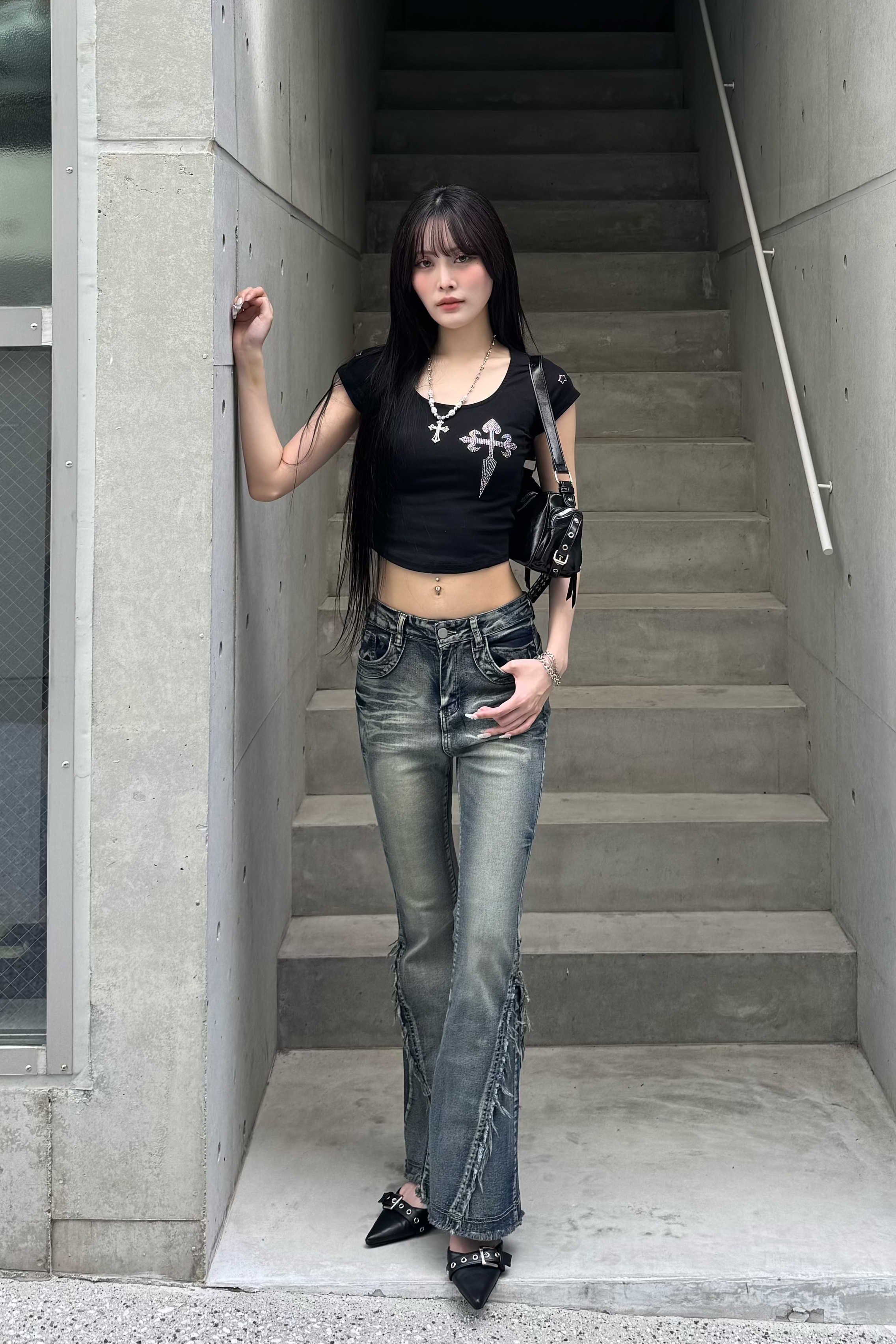 Washed Stretch Fringe Denim KSG19300