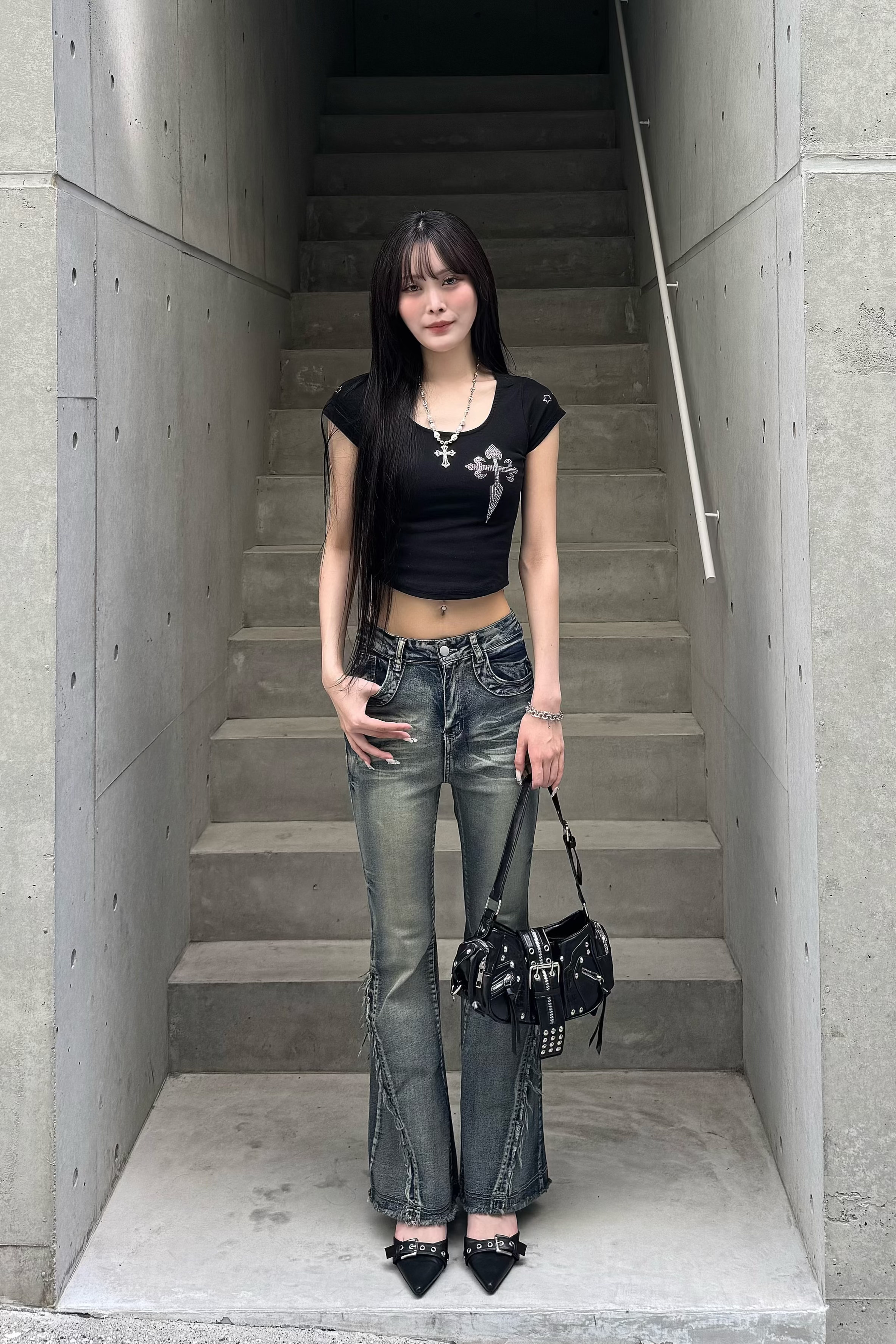 Washed Stretch Fringe Denim KSG19300