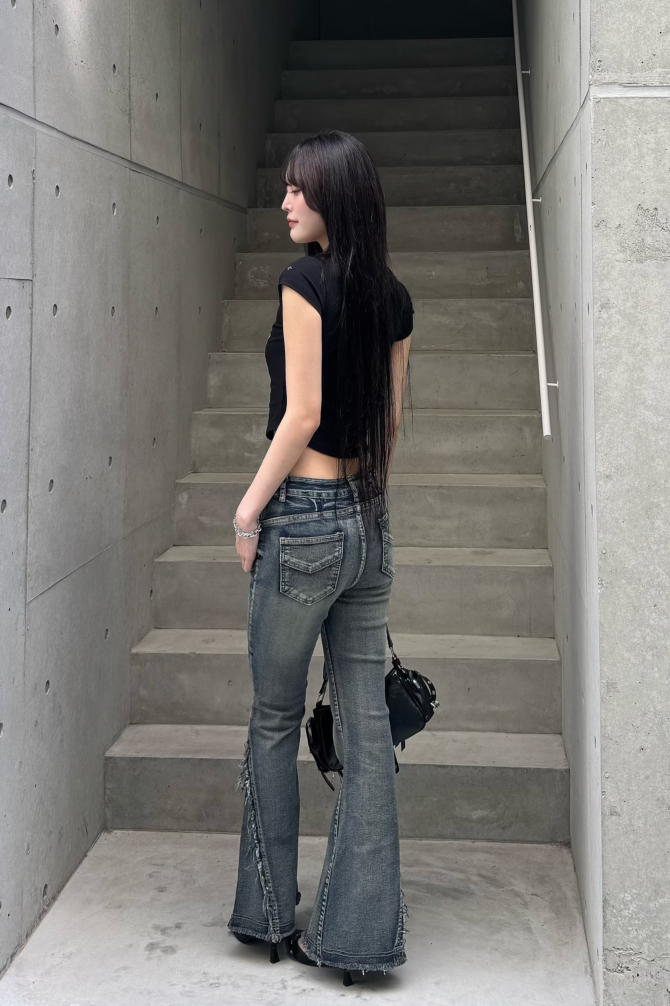 Washed Stretch Fringe Denim KSG19300