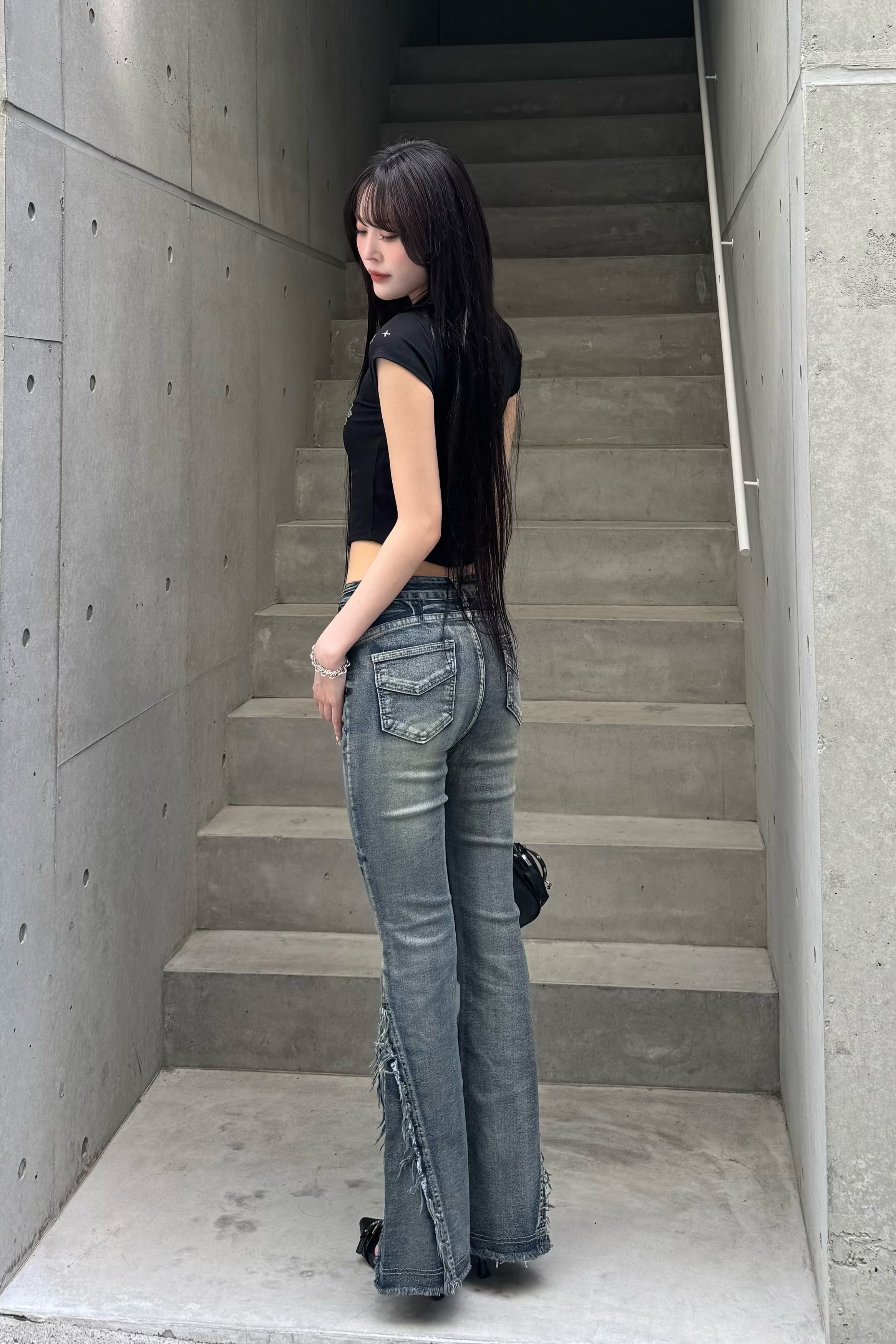 Washed Stretch Fringe Denim KSG19300