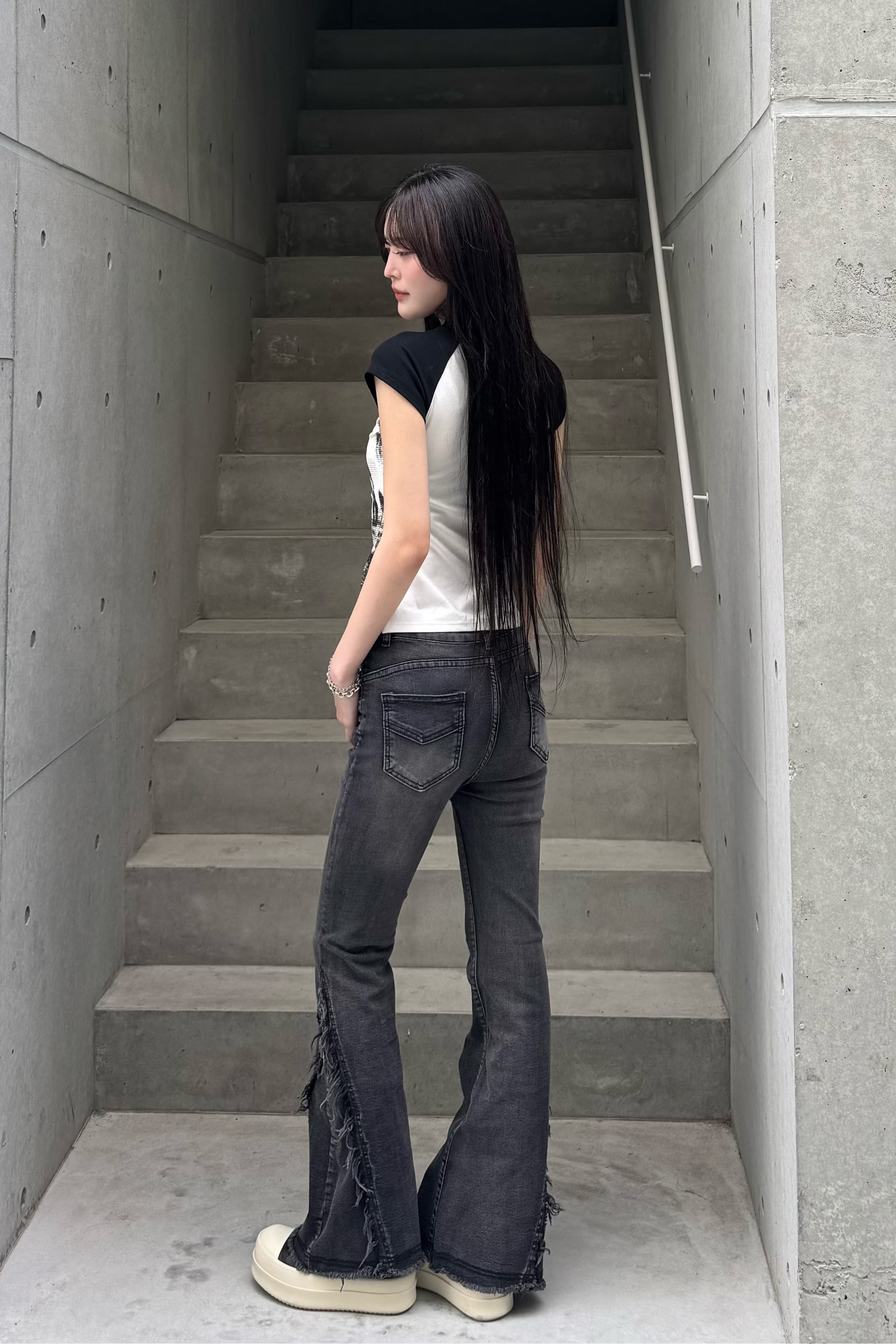 Washed Stretch Fringe Denim KSG19300