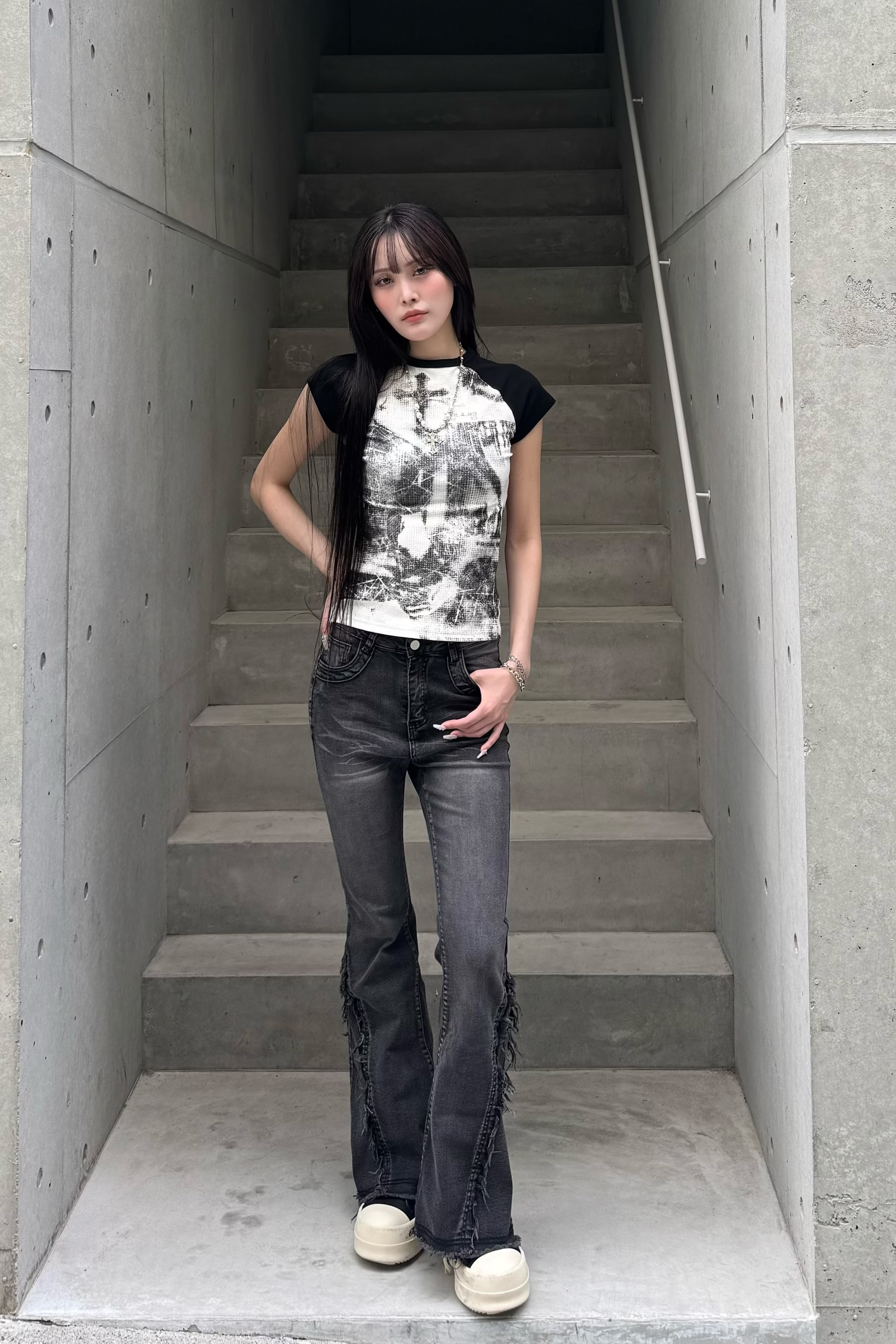 Washed Stretch Fringe Denim KSG19300