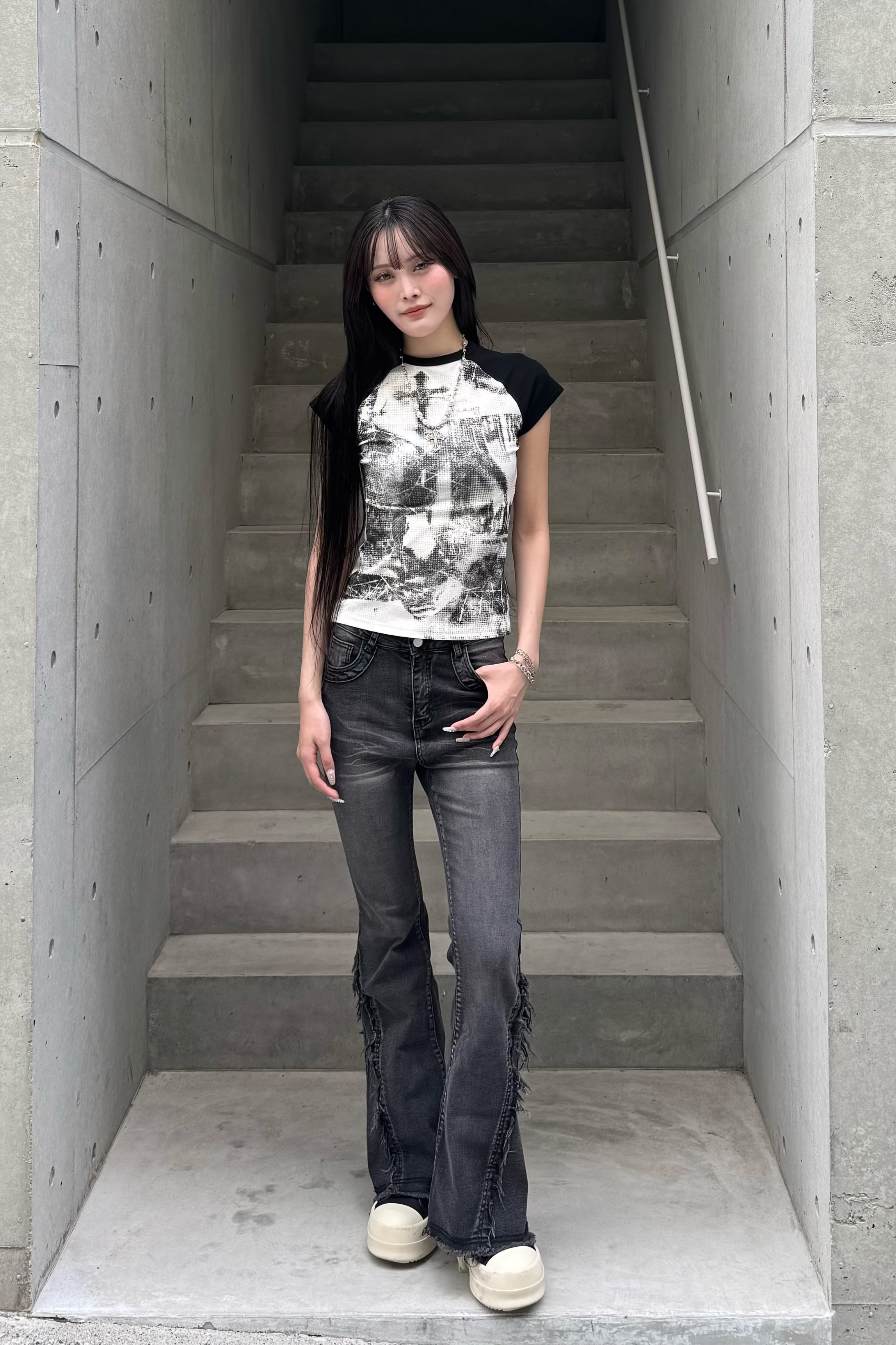 Washed Stretch Fringe Denim KSG19300