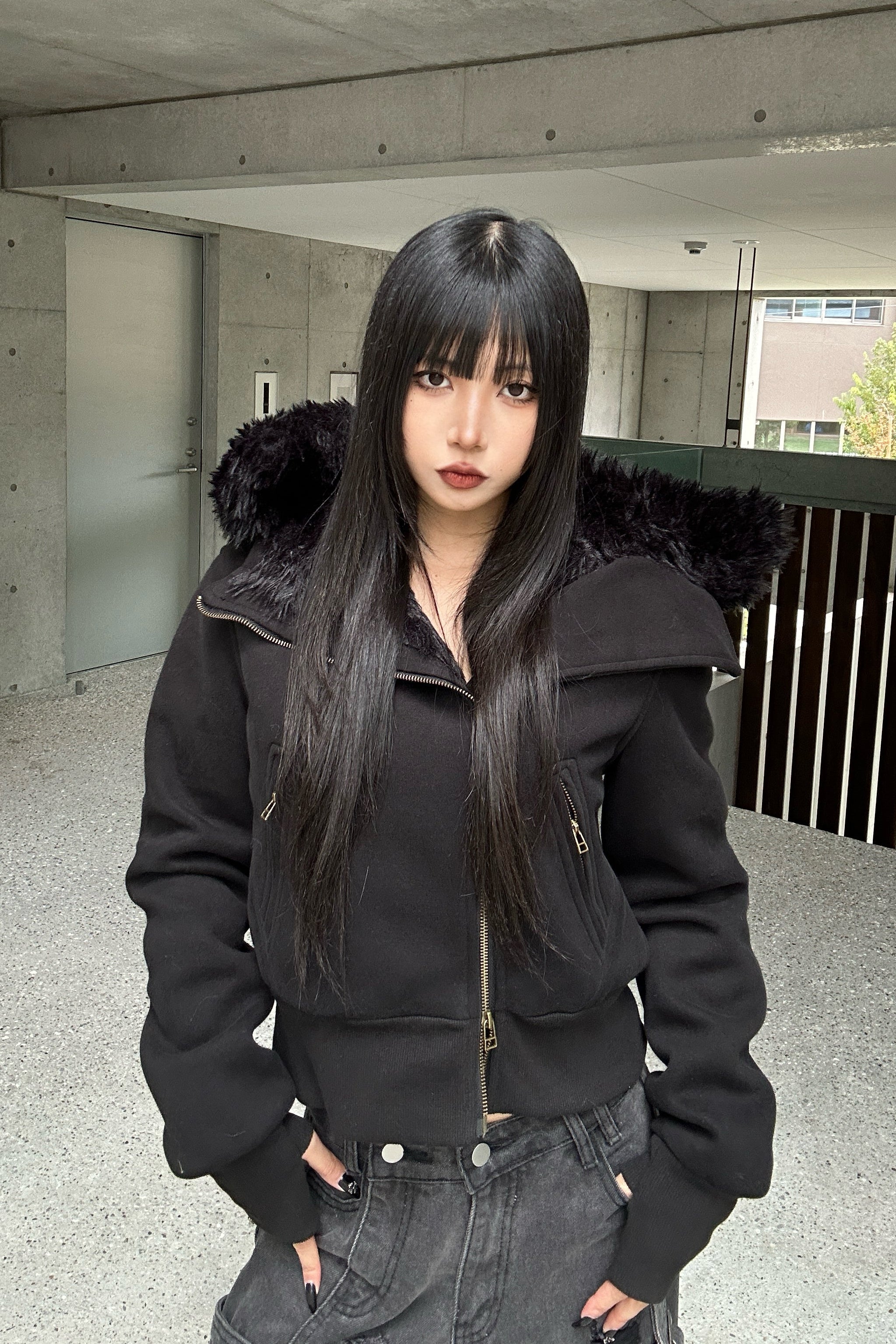 フェイクファージップアップジャケット KSG30077