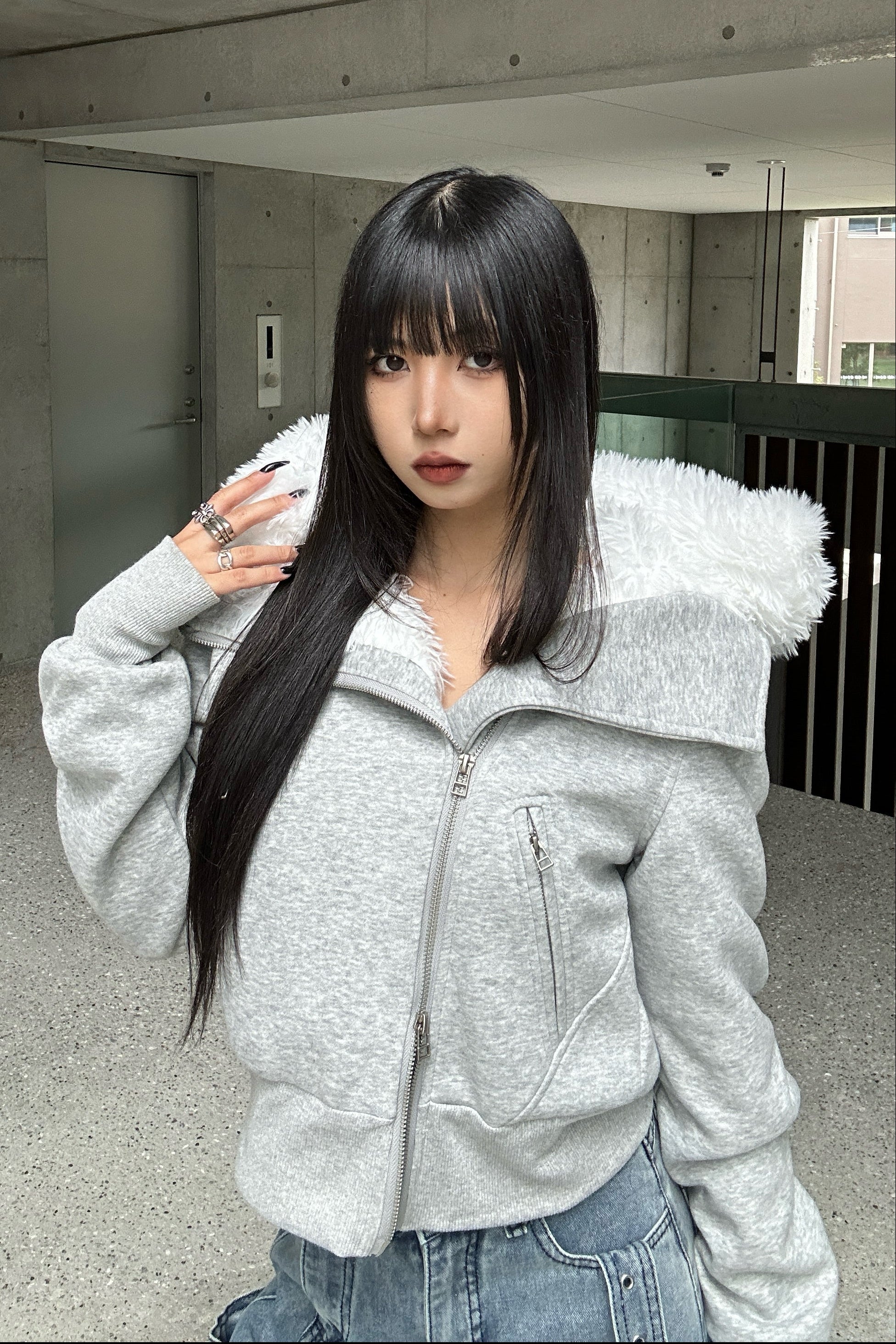 フェイクファージップアップジャケット KSG30077