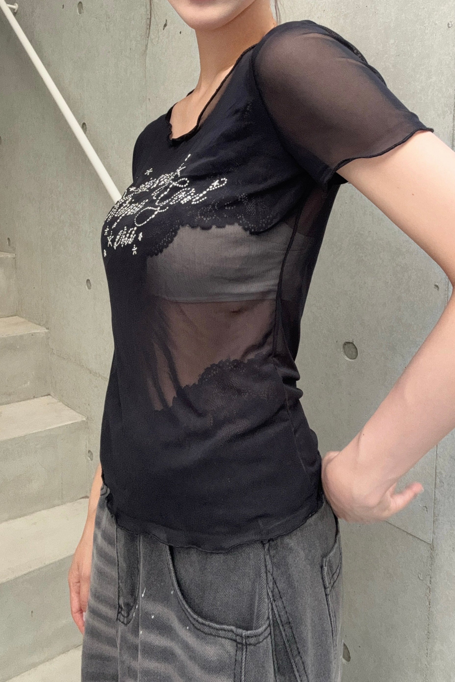 rhinestone lace sheer top KSG20911