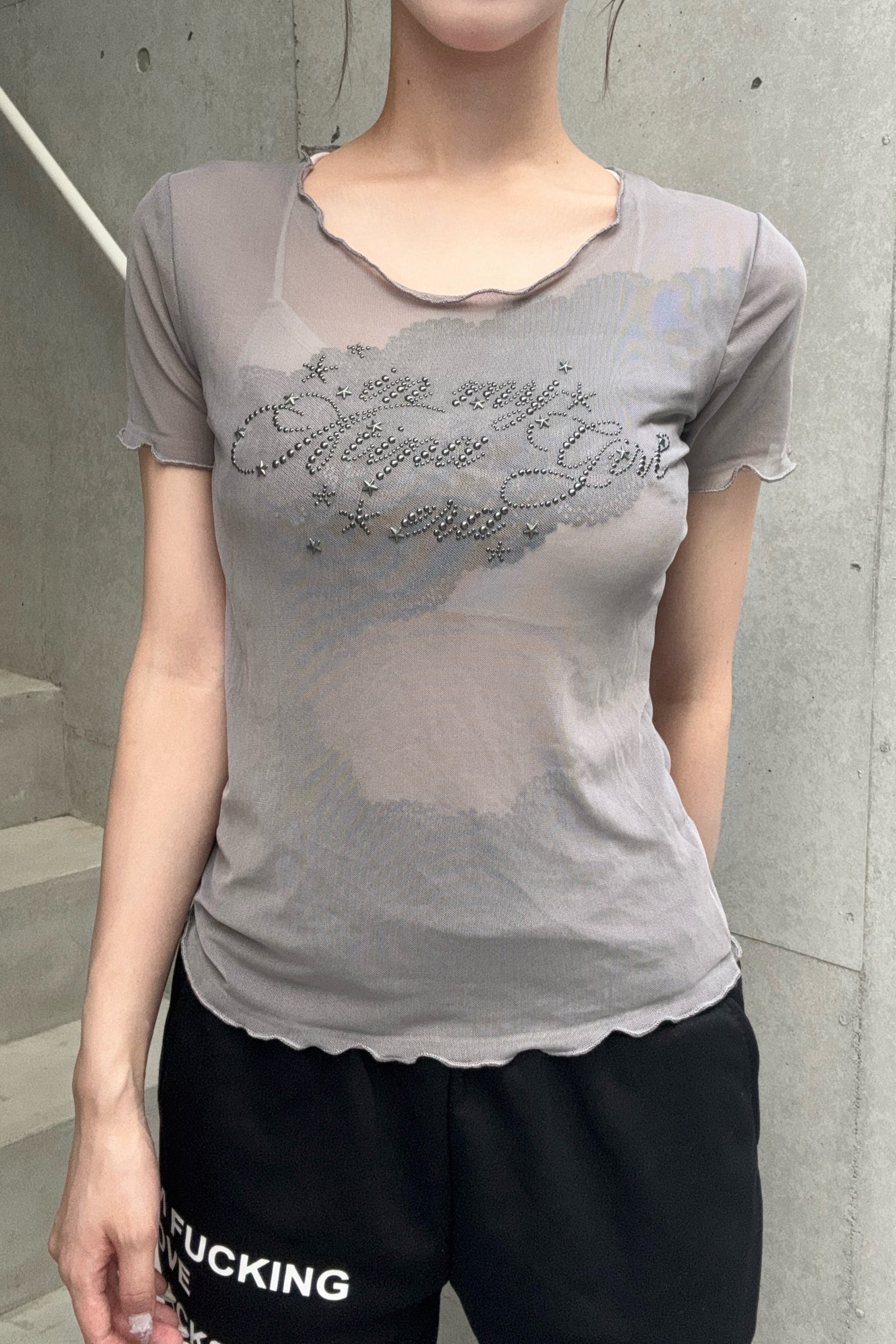 rhinestone lace sheer top KSG20911