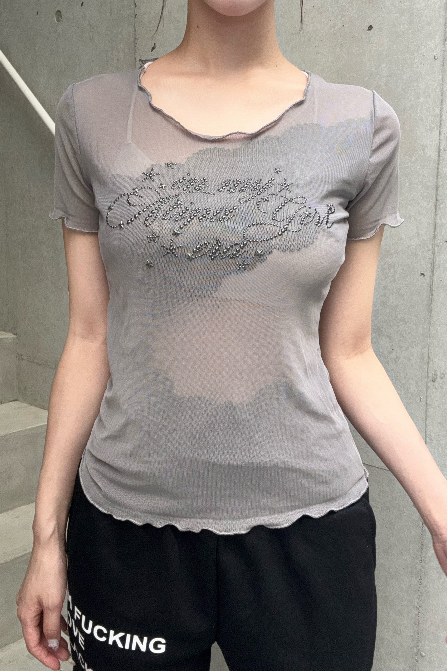 rhinestone lace sheer top KSG20911