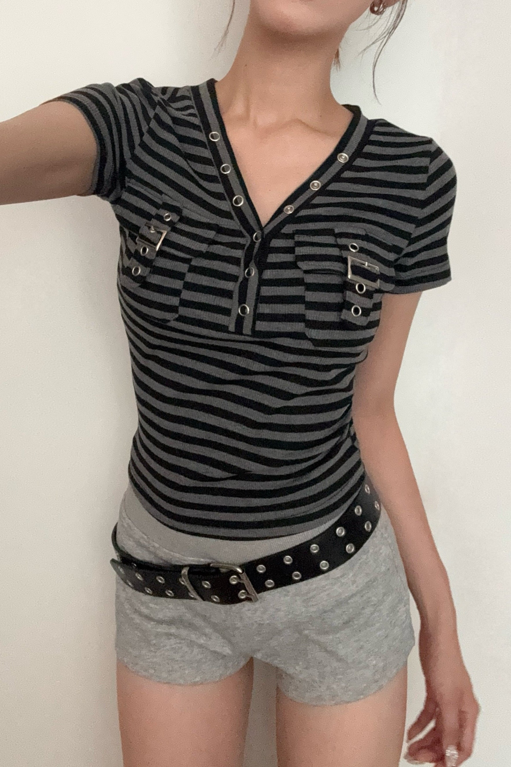 border pocket v-neck T KSG20925