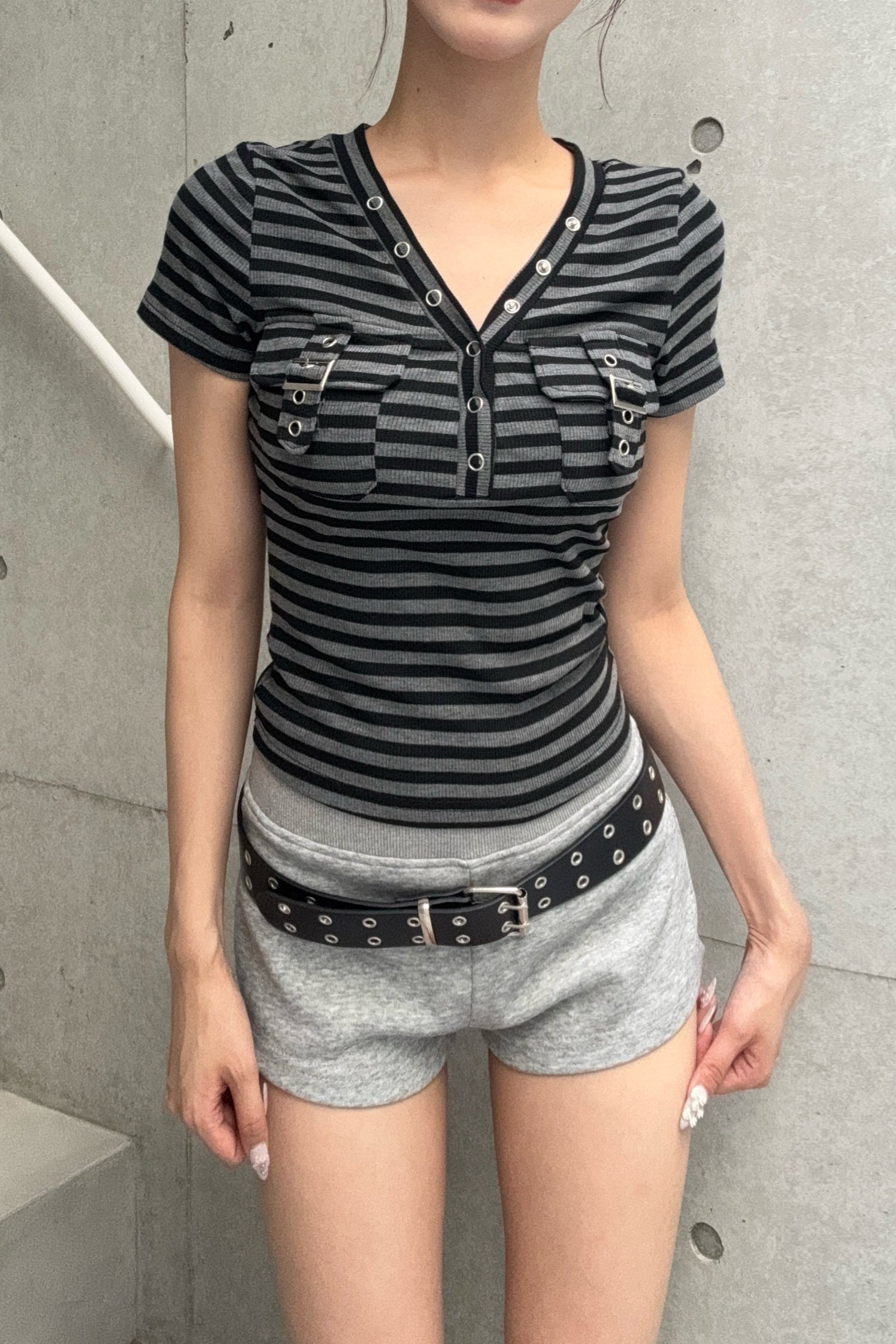 border pocket v-neck T KSG20925