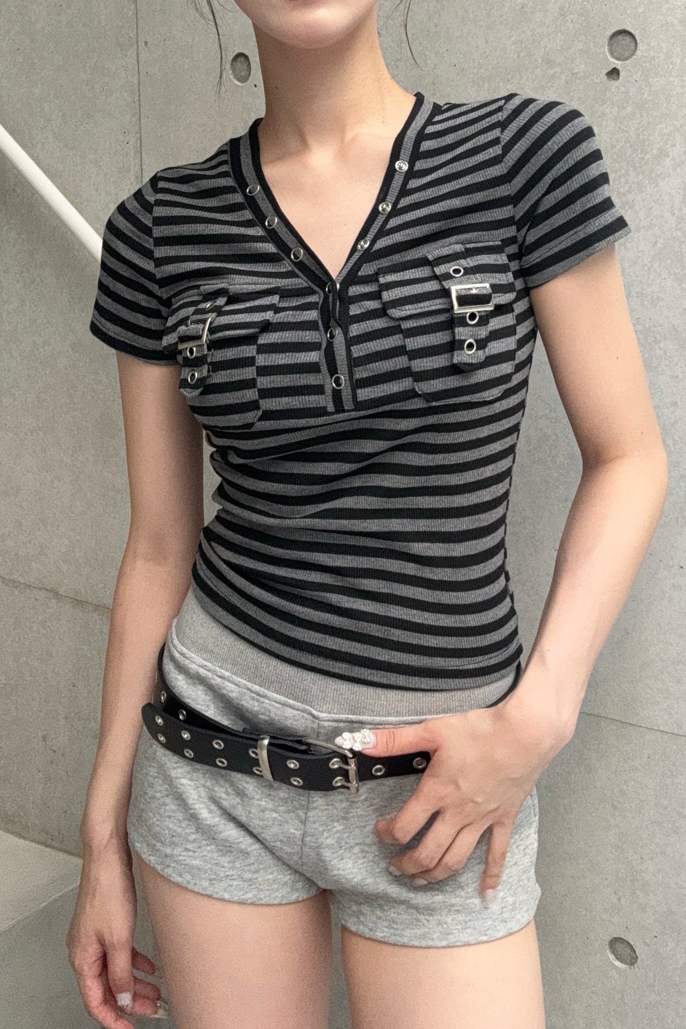 border pocket v-neck T KSG20925