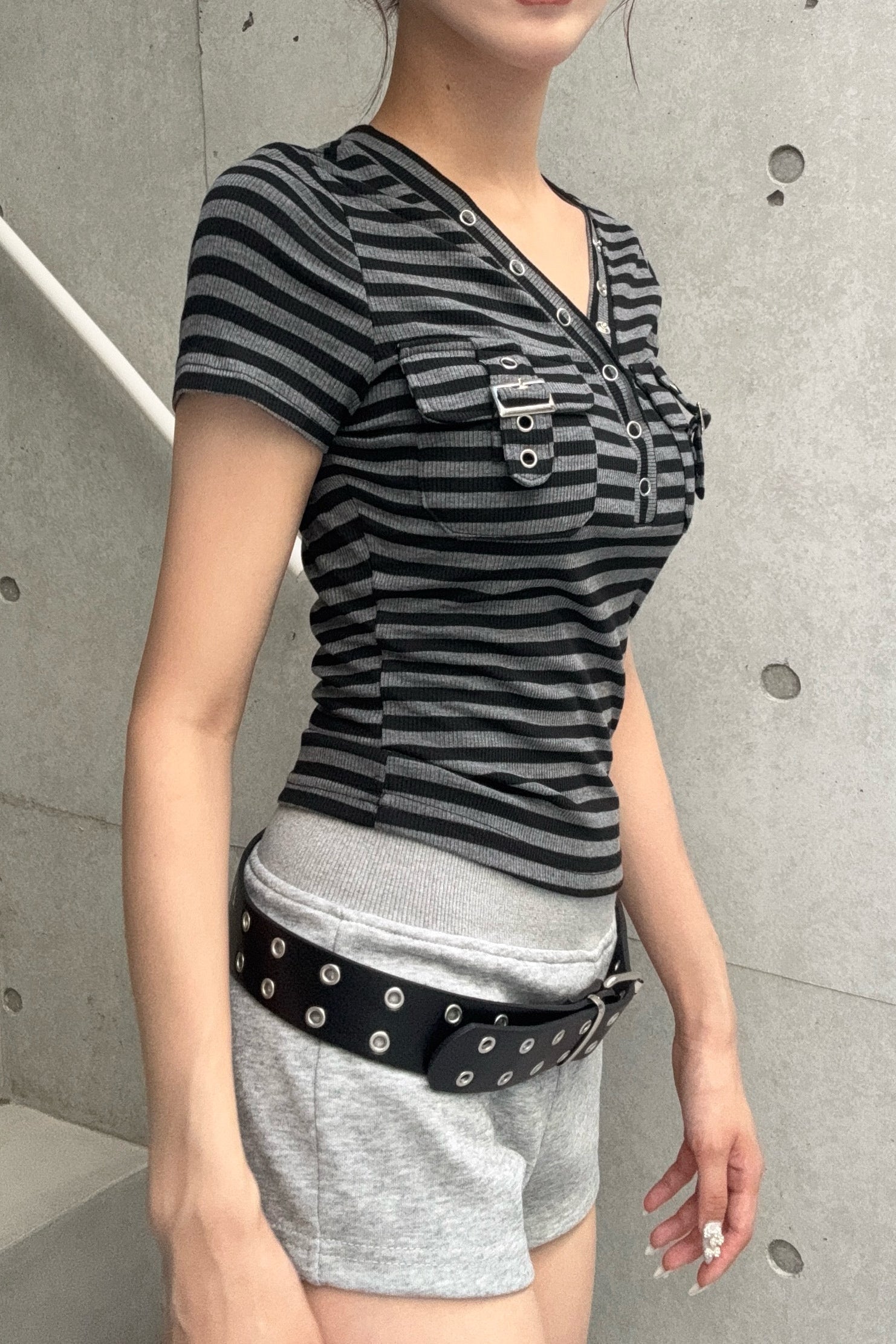 border pocket v-neck T KSG20925