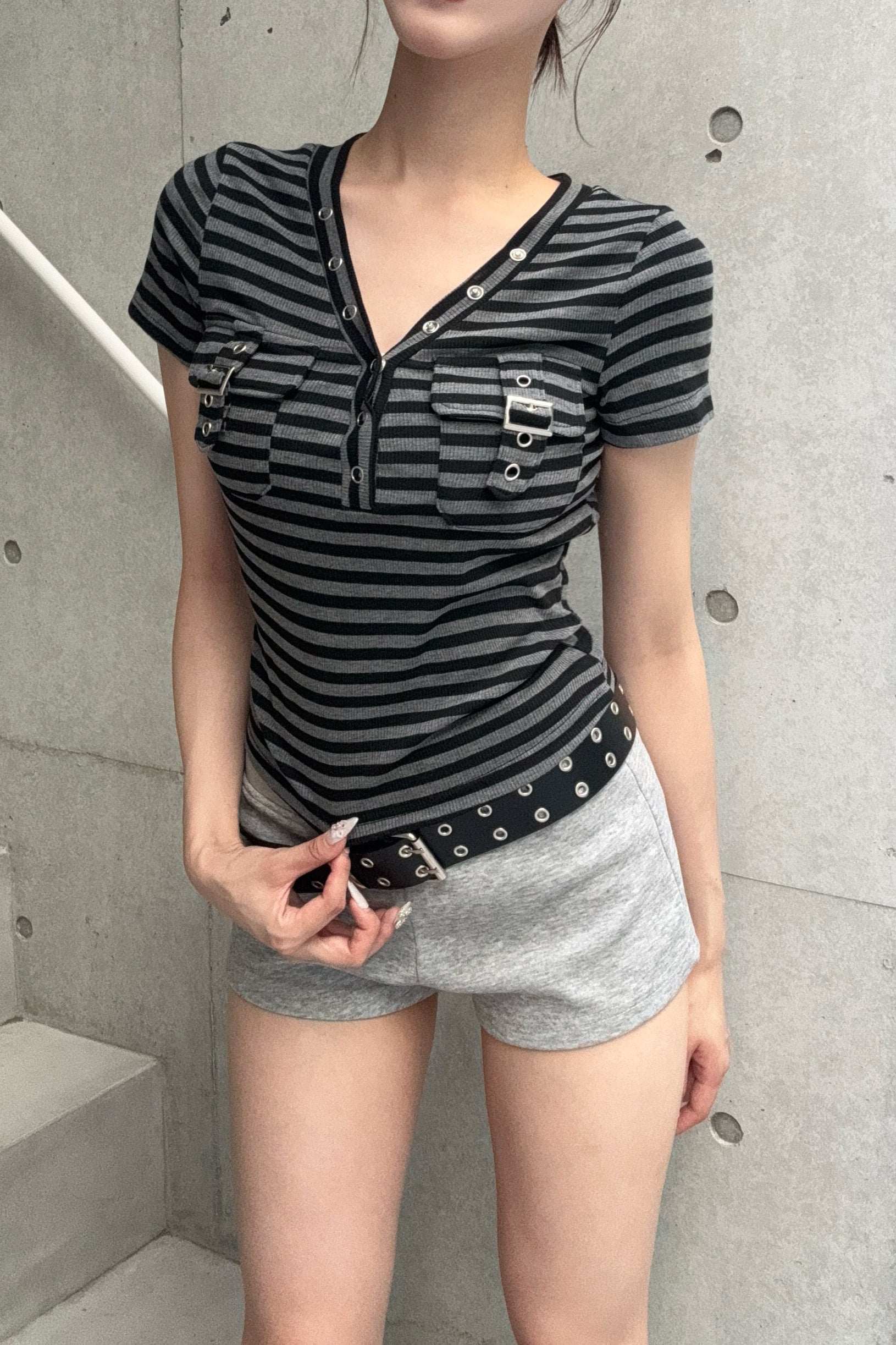 border pocket v-neck T KSG20925