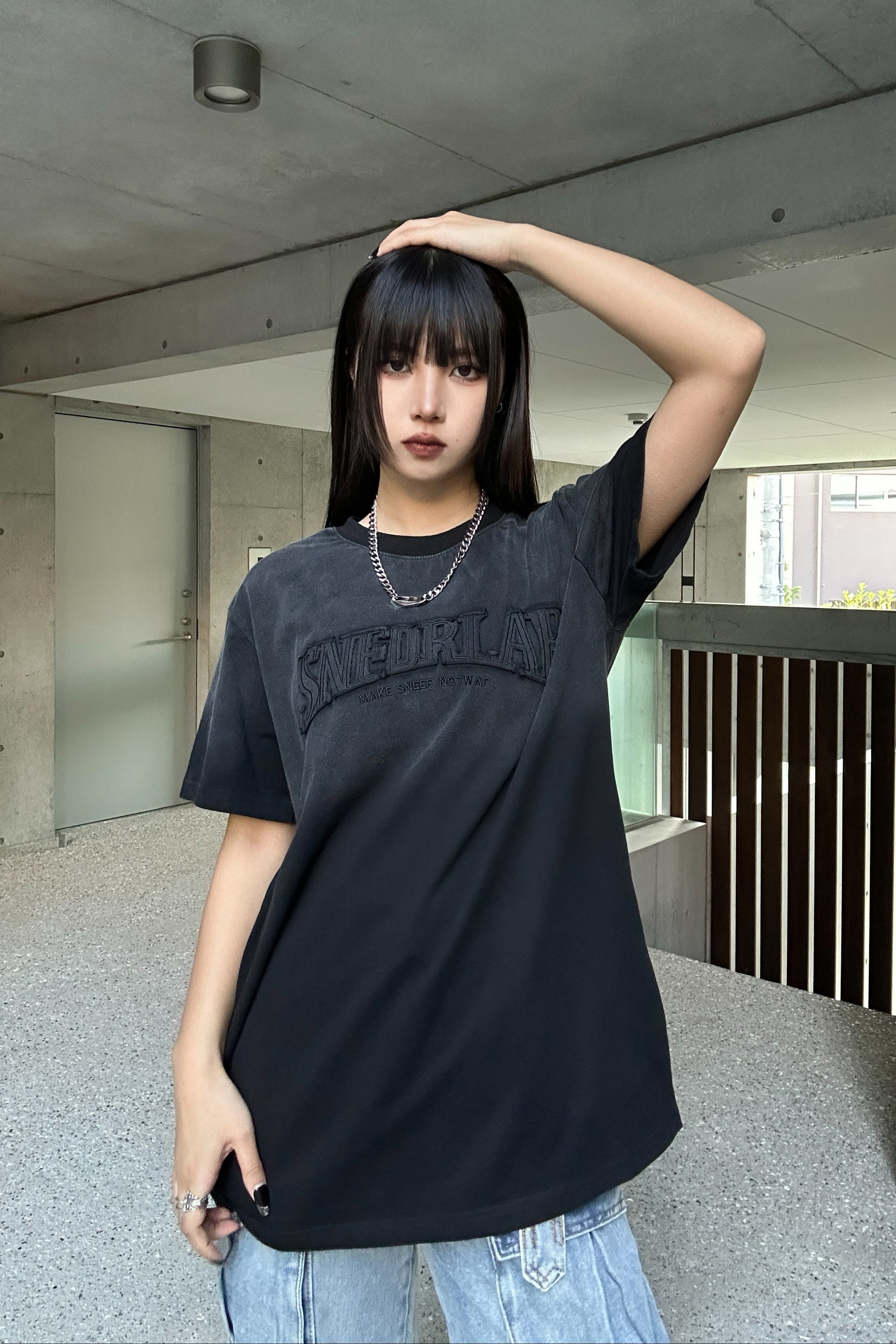 ブラックウォッシュレタリングTシャツ KSG20798