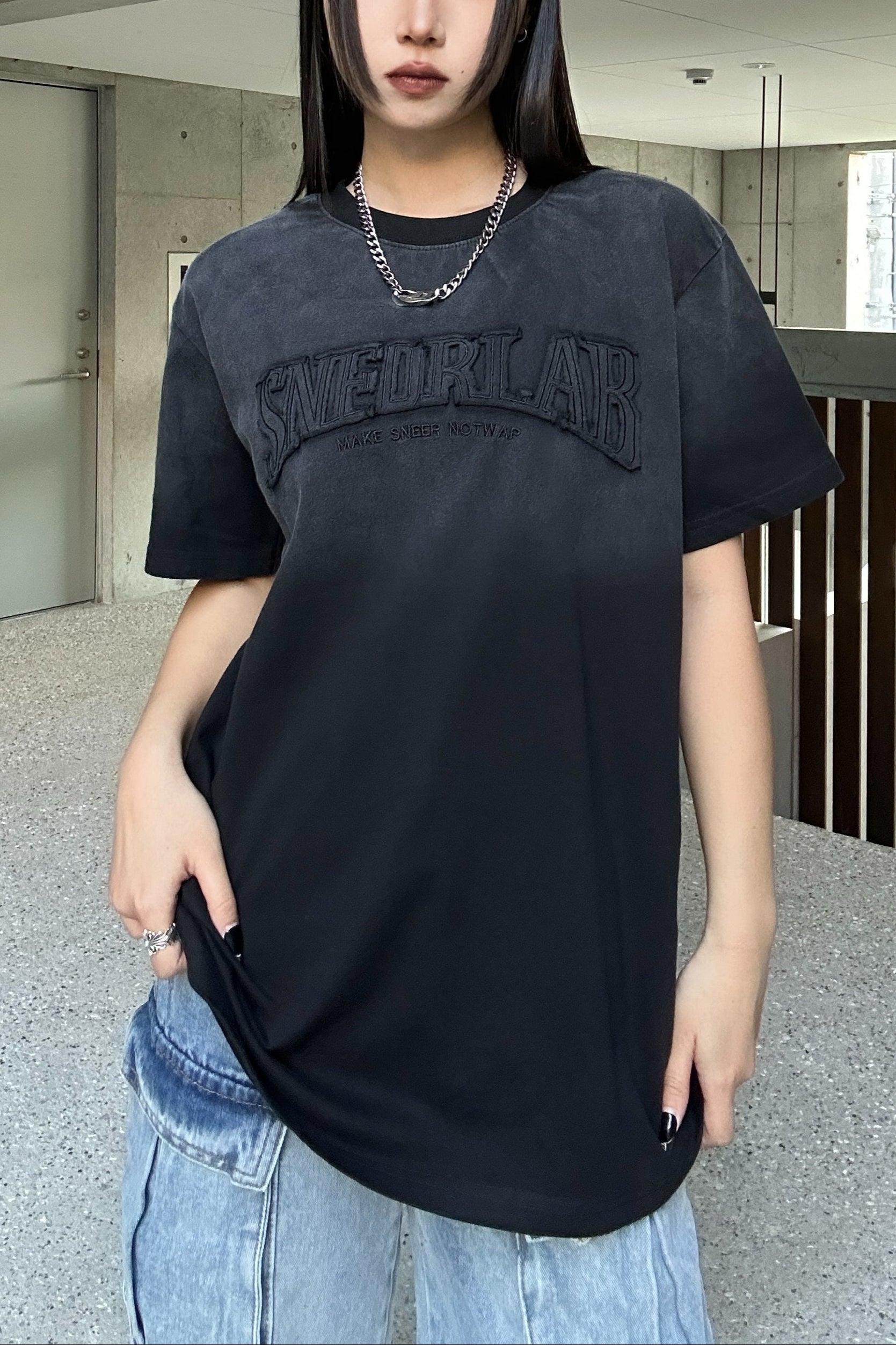 ブラックウォッシュレタリングTシャツ KSG20798