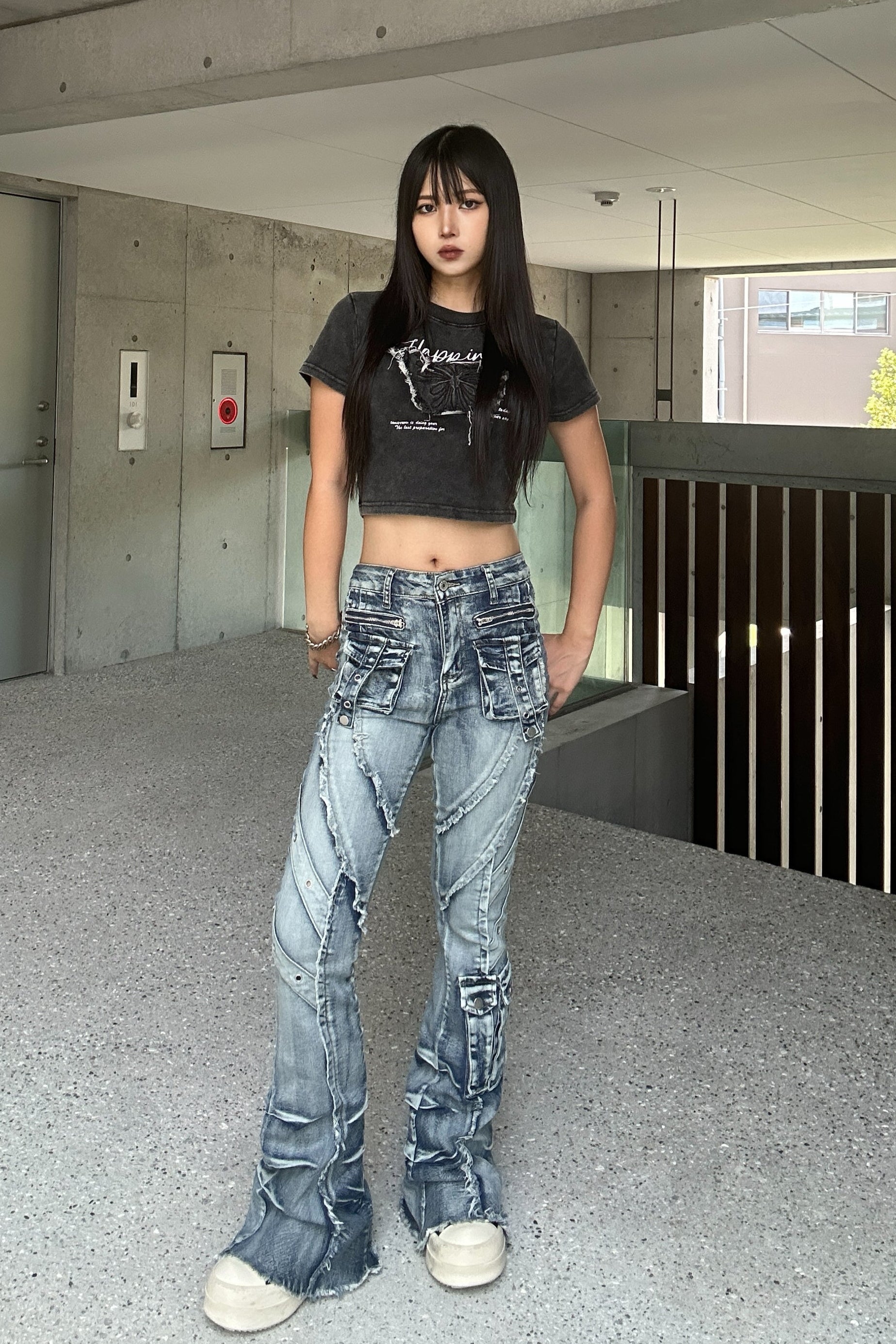 fringe line flare denim KSG19303