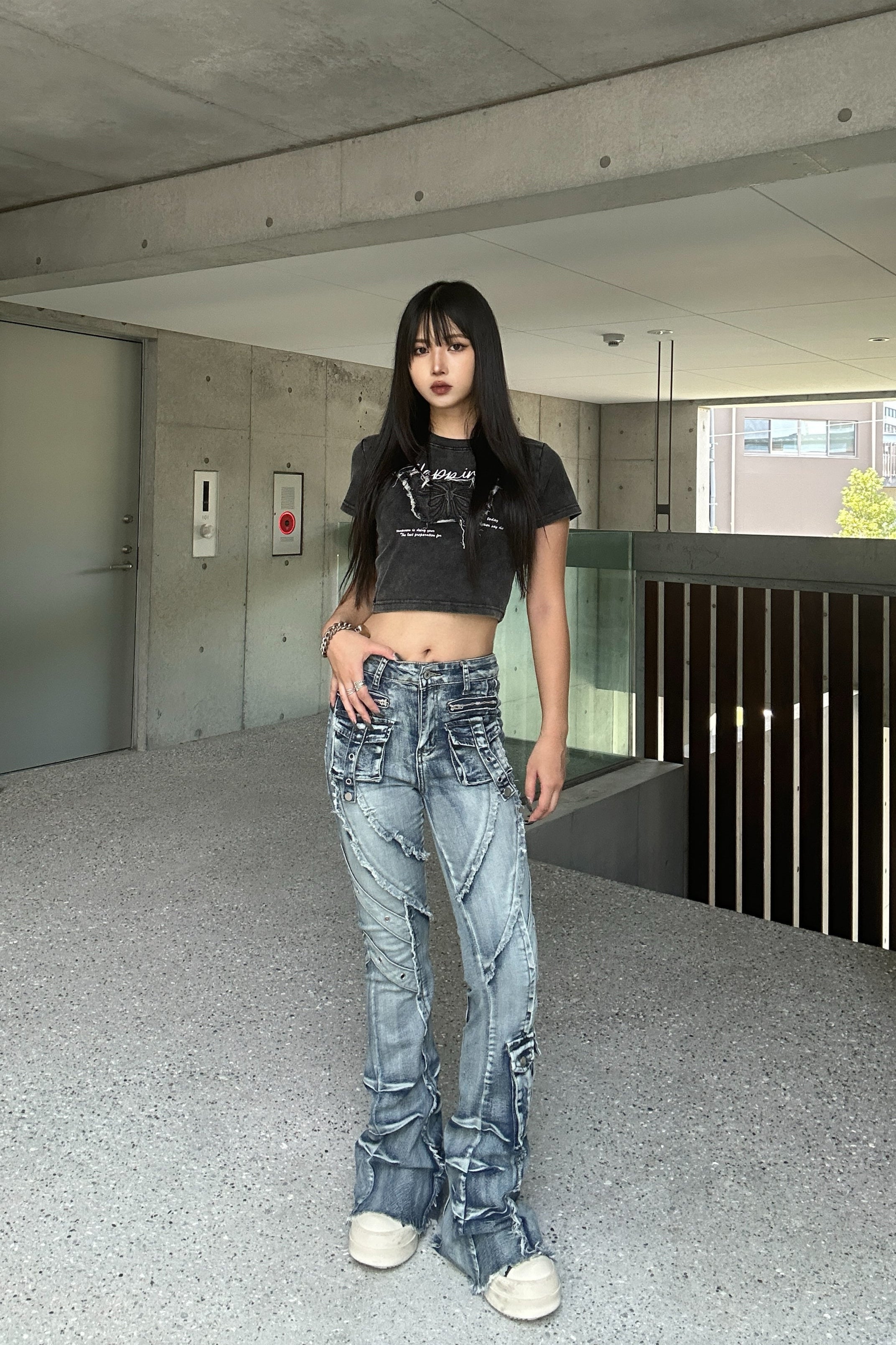 fringe line flare denim KSG19303