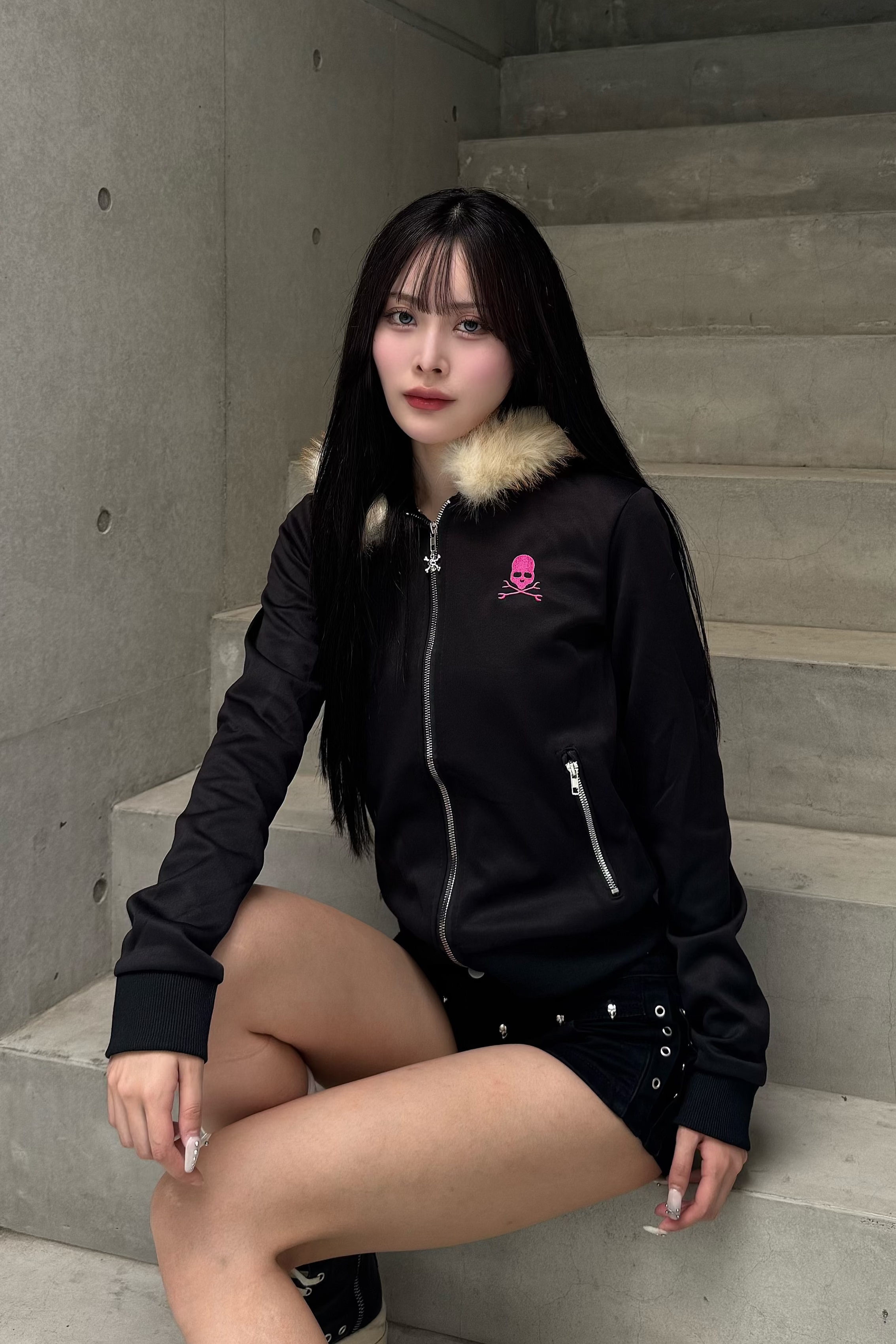 pinkie skull fur zip KSG20946