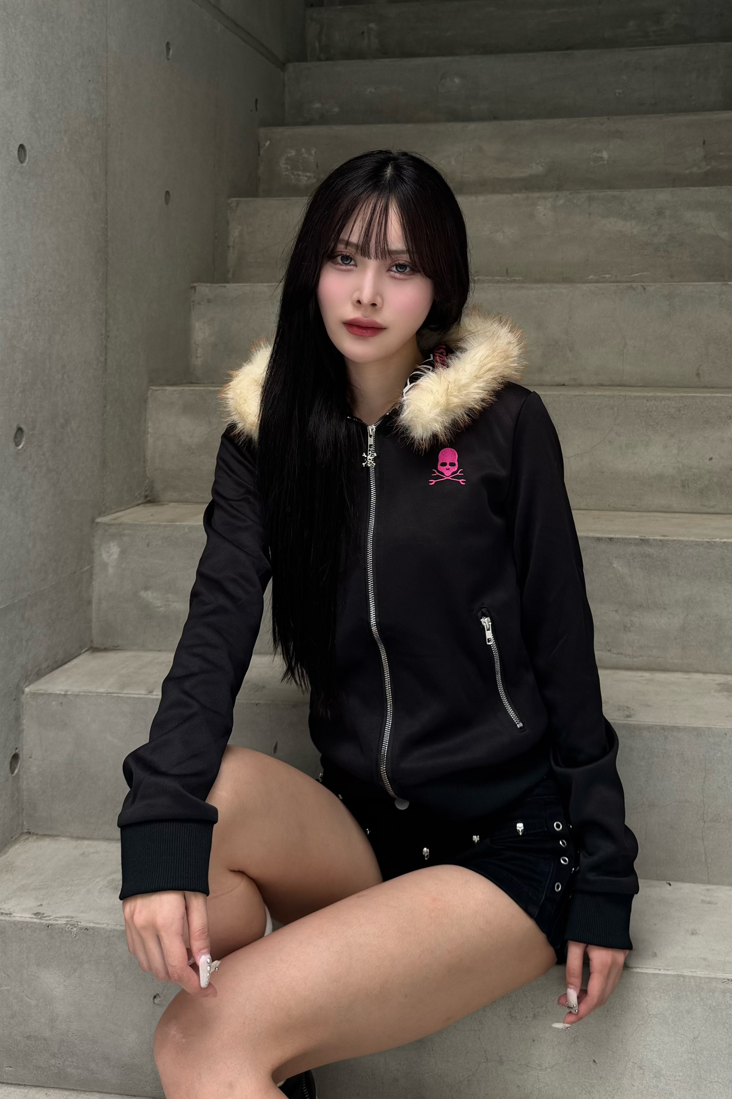 pinkie skull fur zip KSG20946