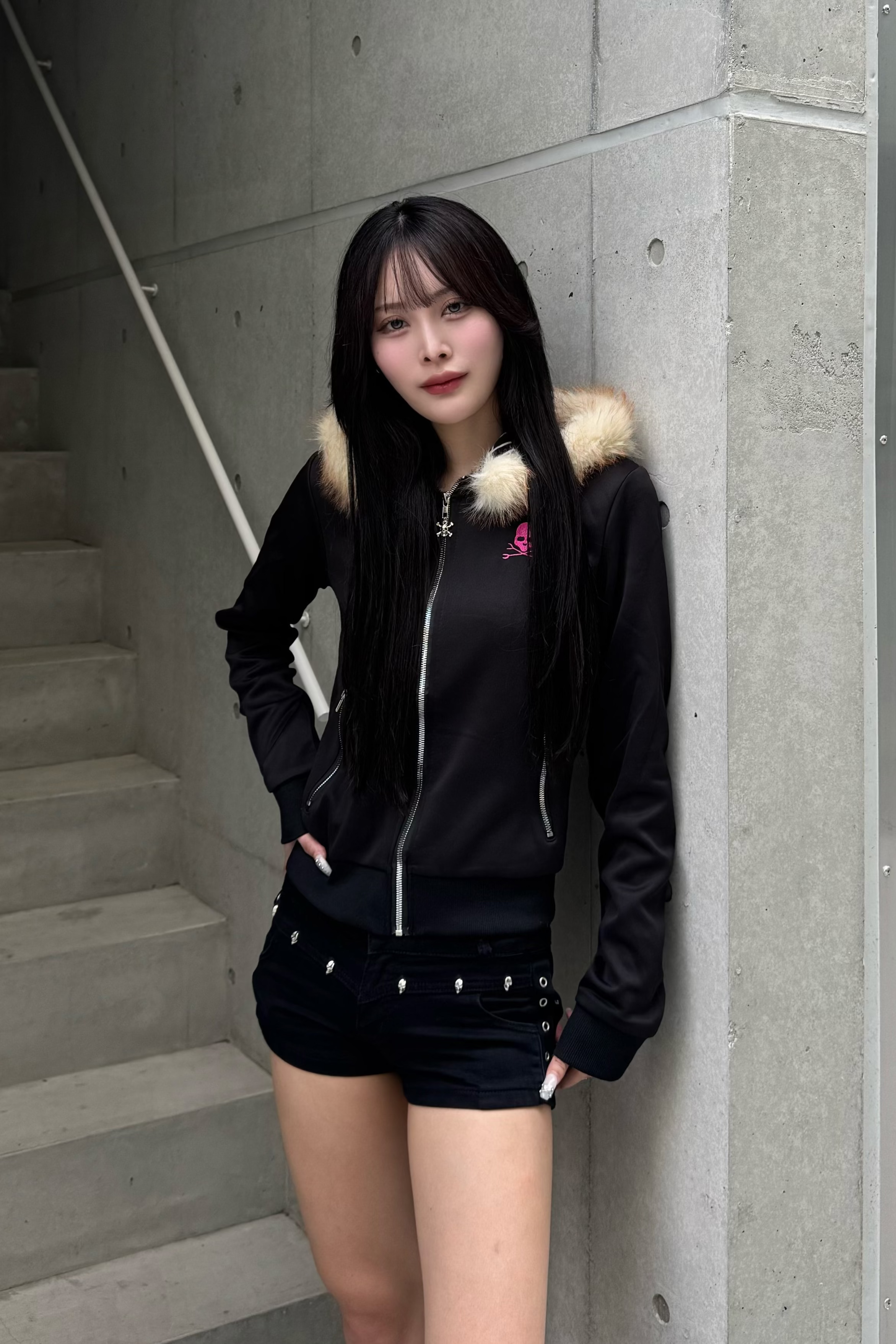 pinkie skull fur zip KSG20946