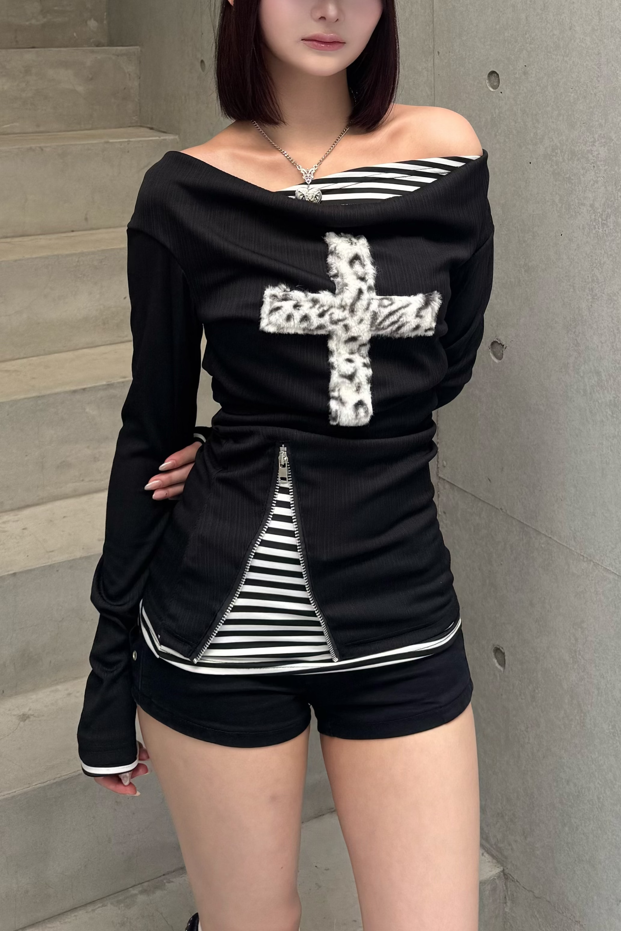 fuwafuwa zip layered top KSG20947