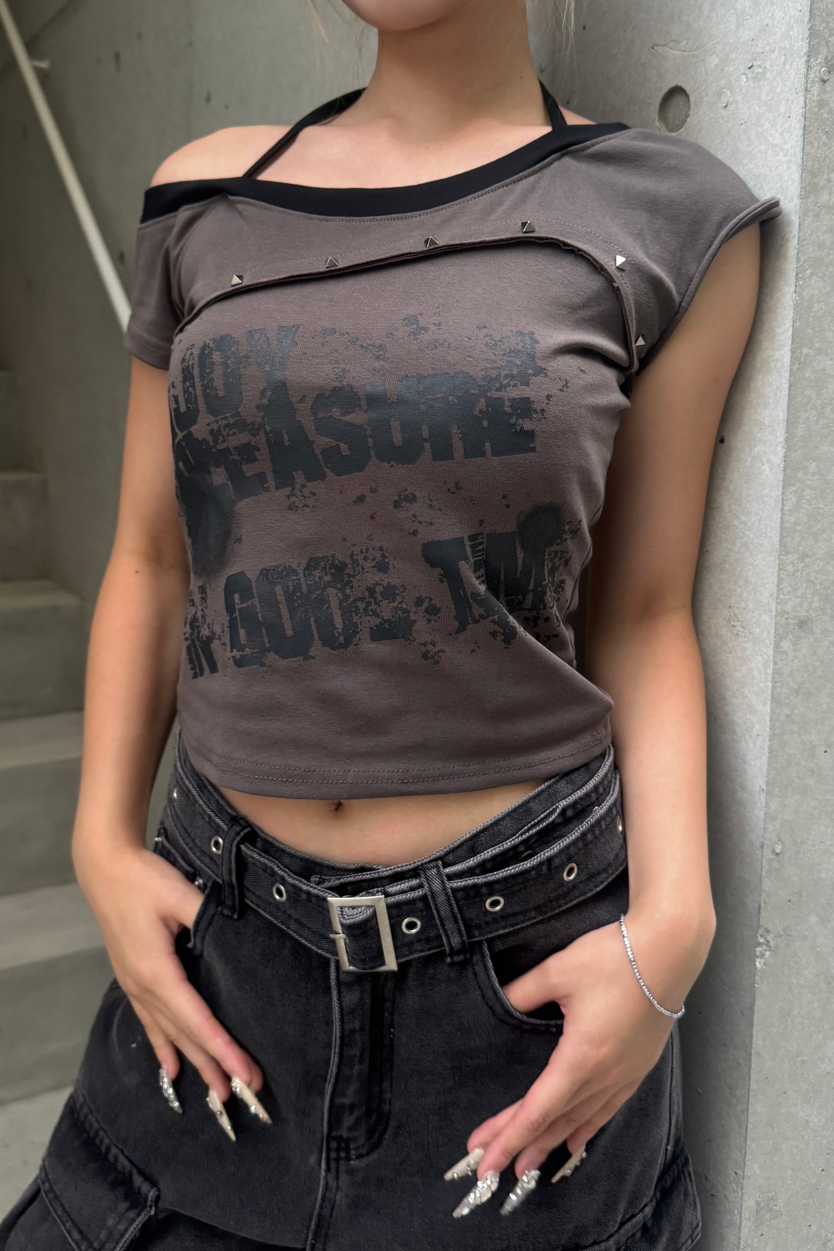 studs halter layered neck T KSG20914