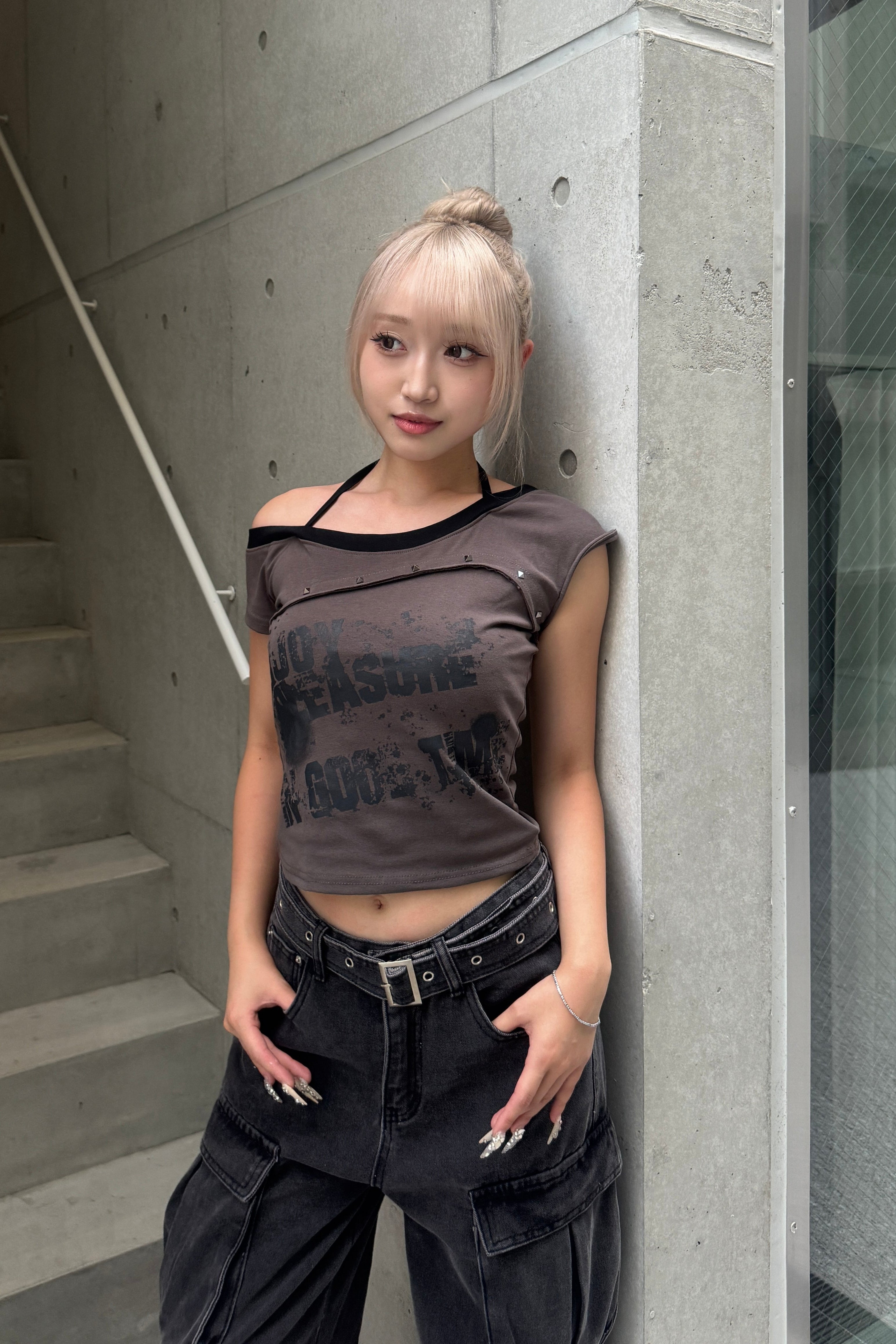 studs halter layered neck T KSG20914