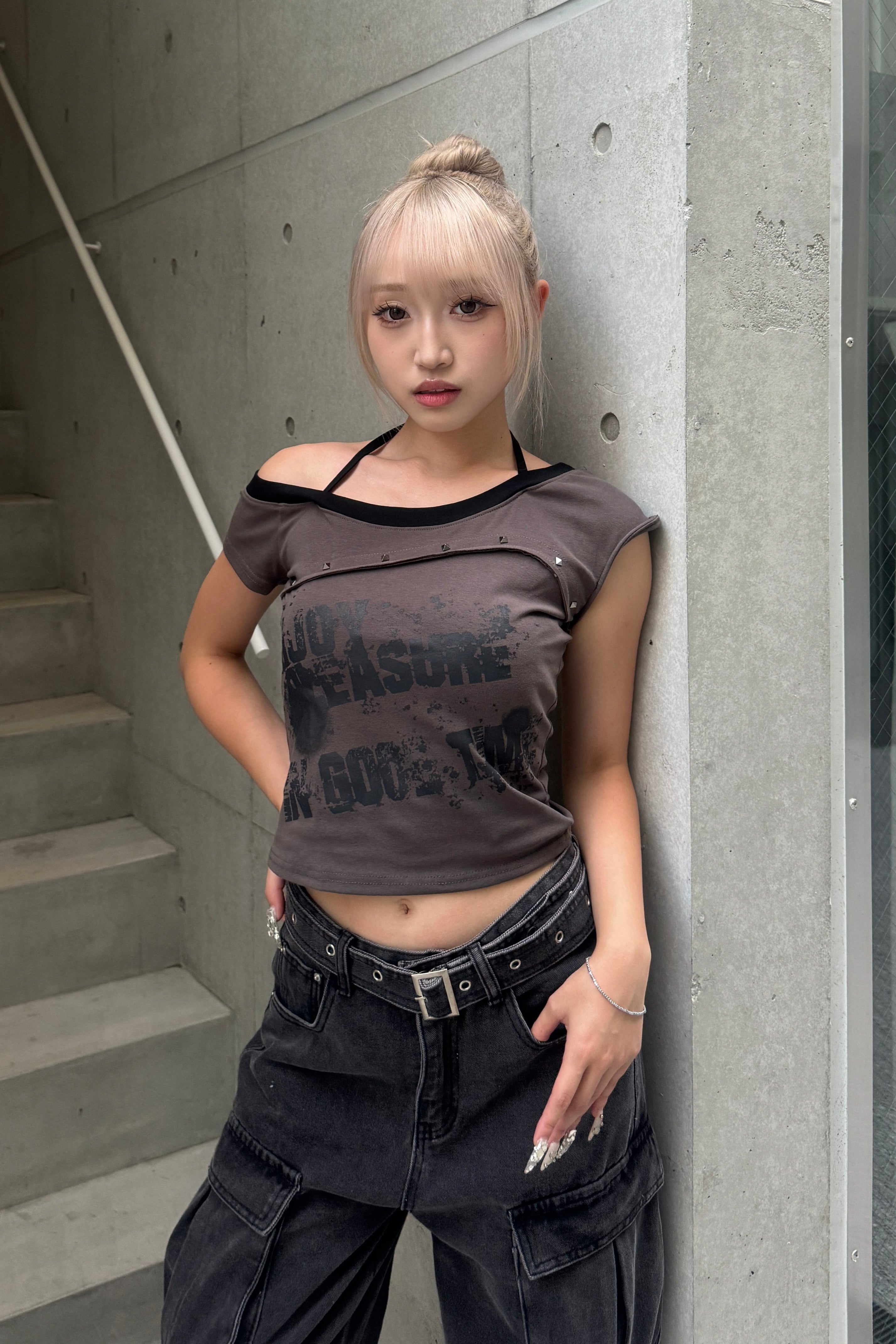 studs halter layered neck T KSG20914