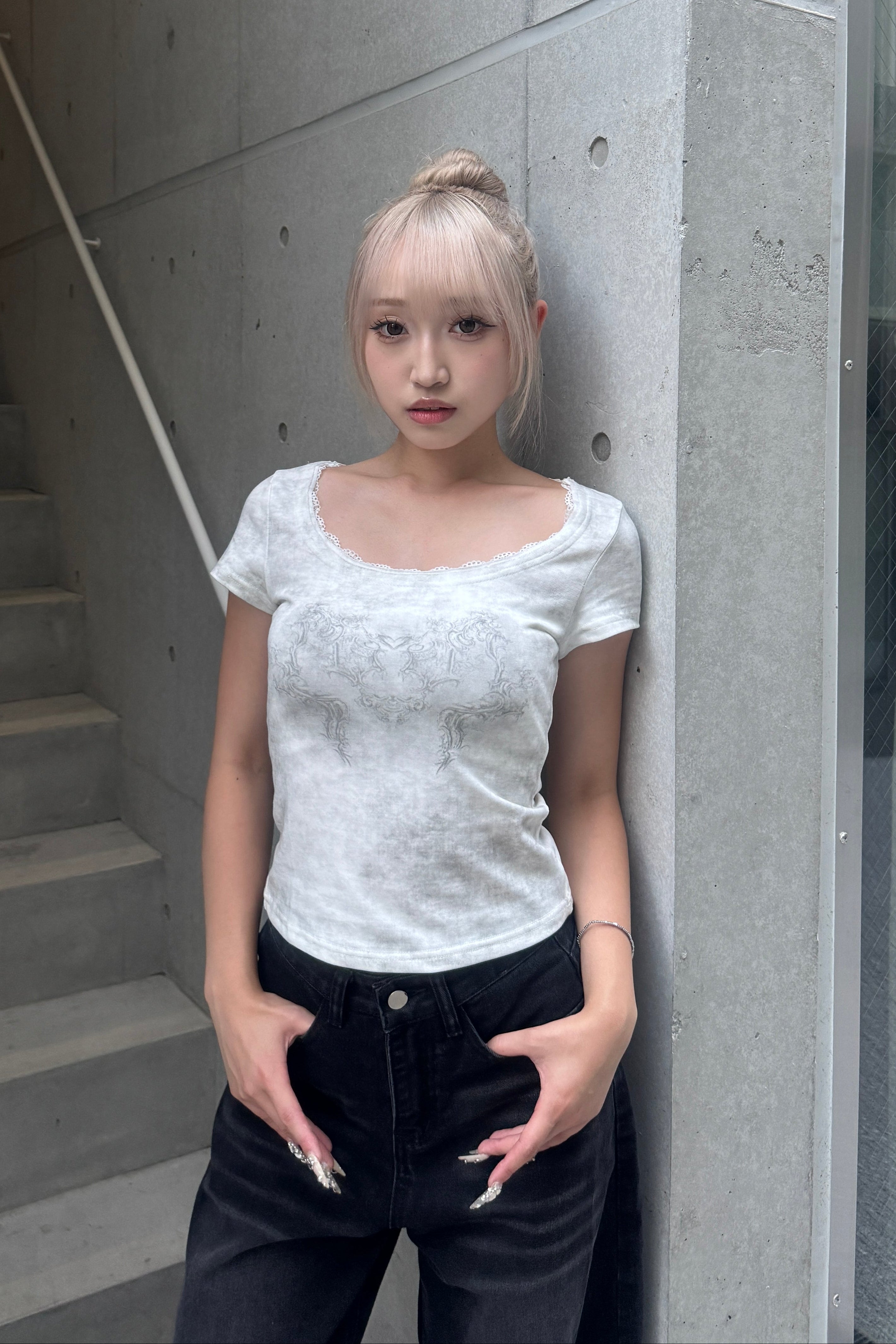 lace round neck T KSG20918