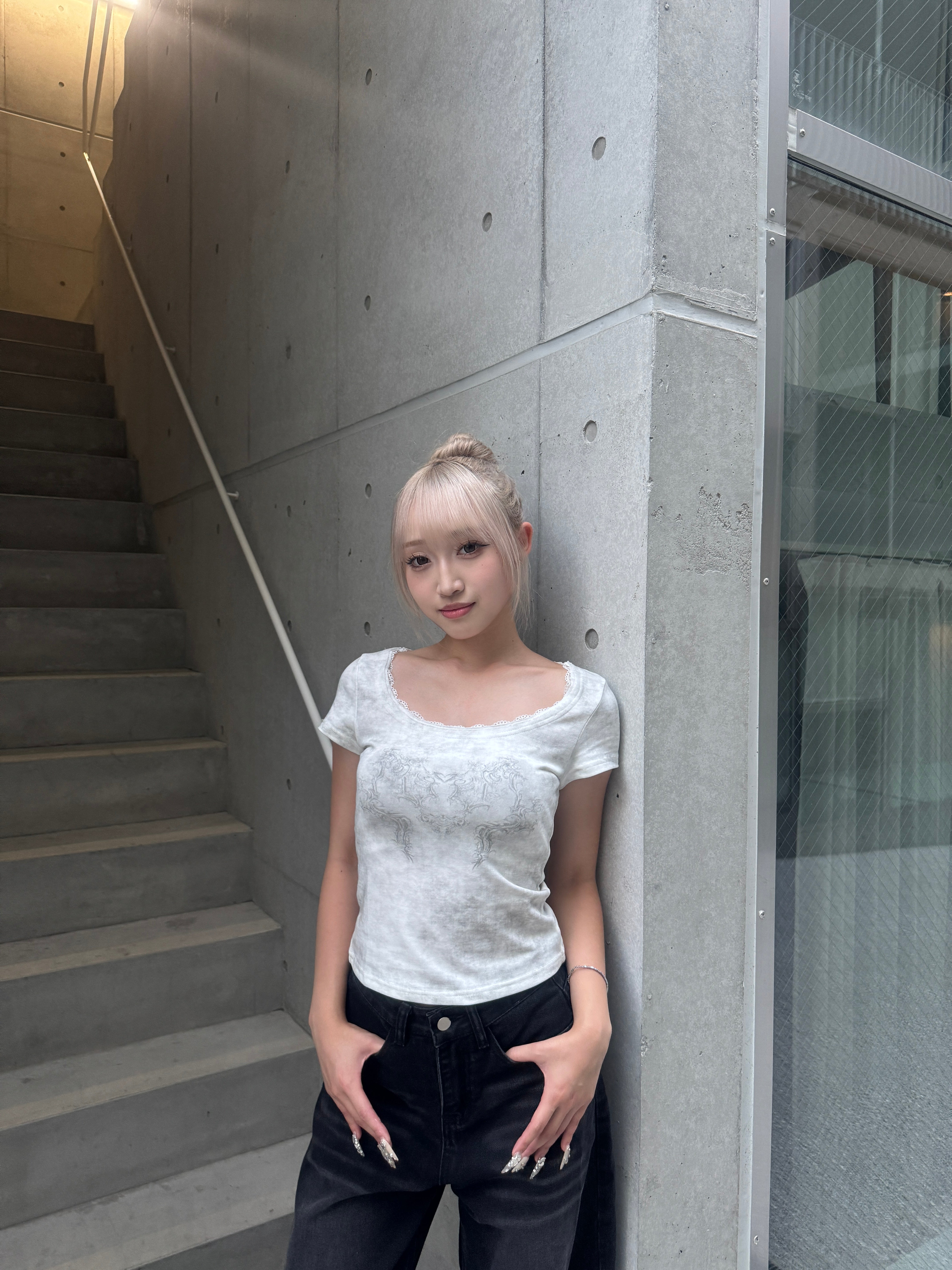lace round neck T KSG20918
