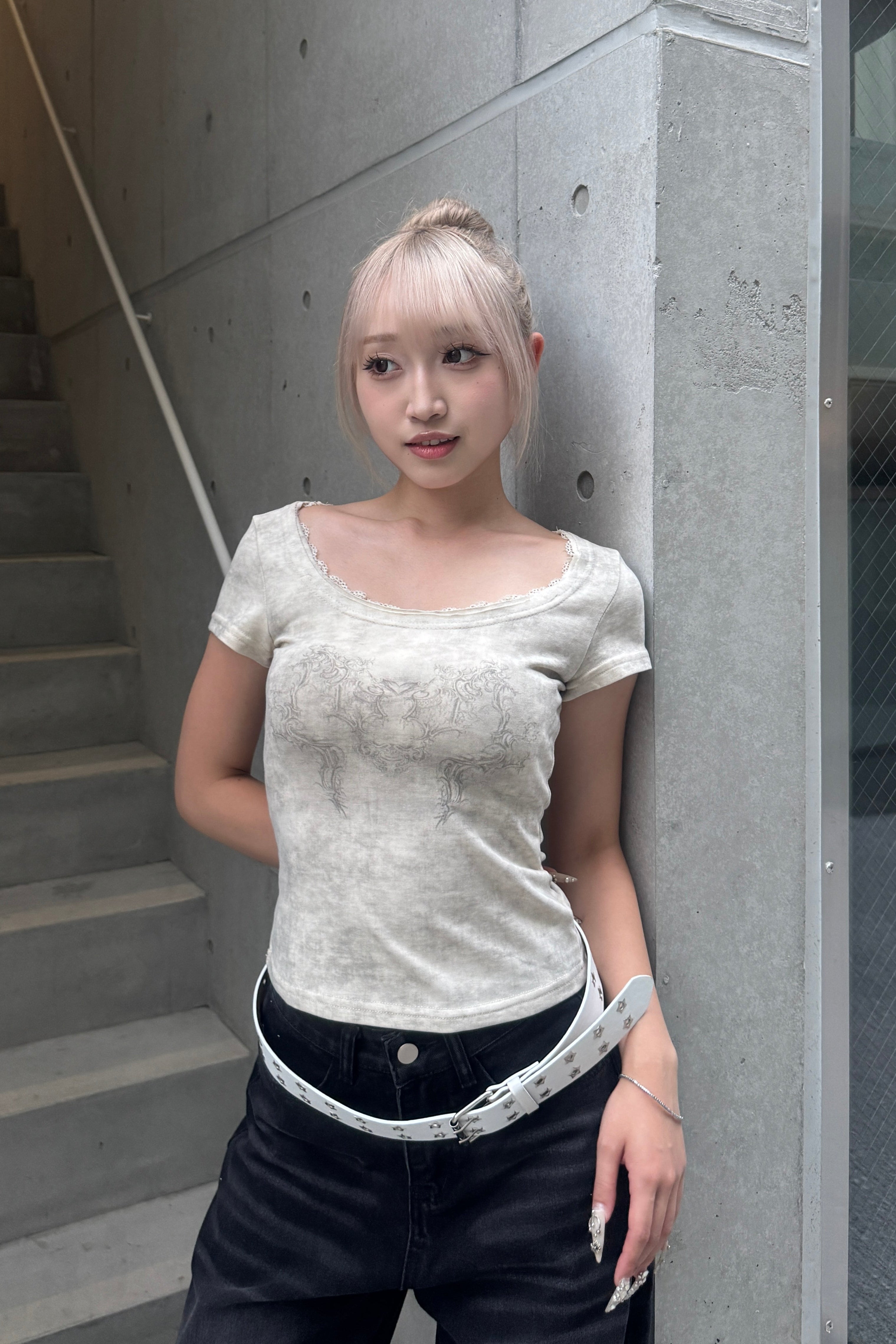 lace round neck T KSG20918