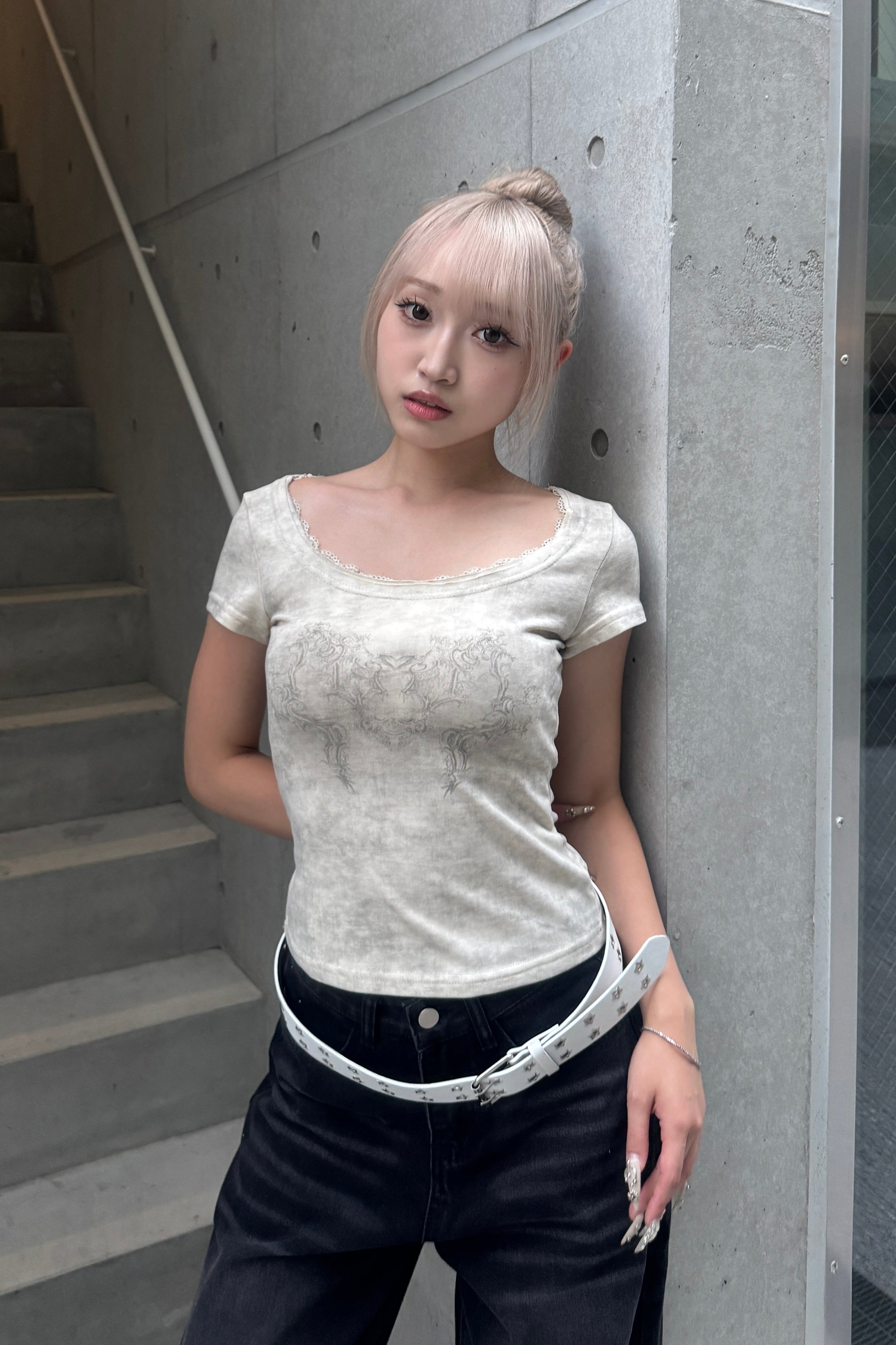 lace round neck T KSG20918