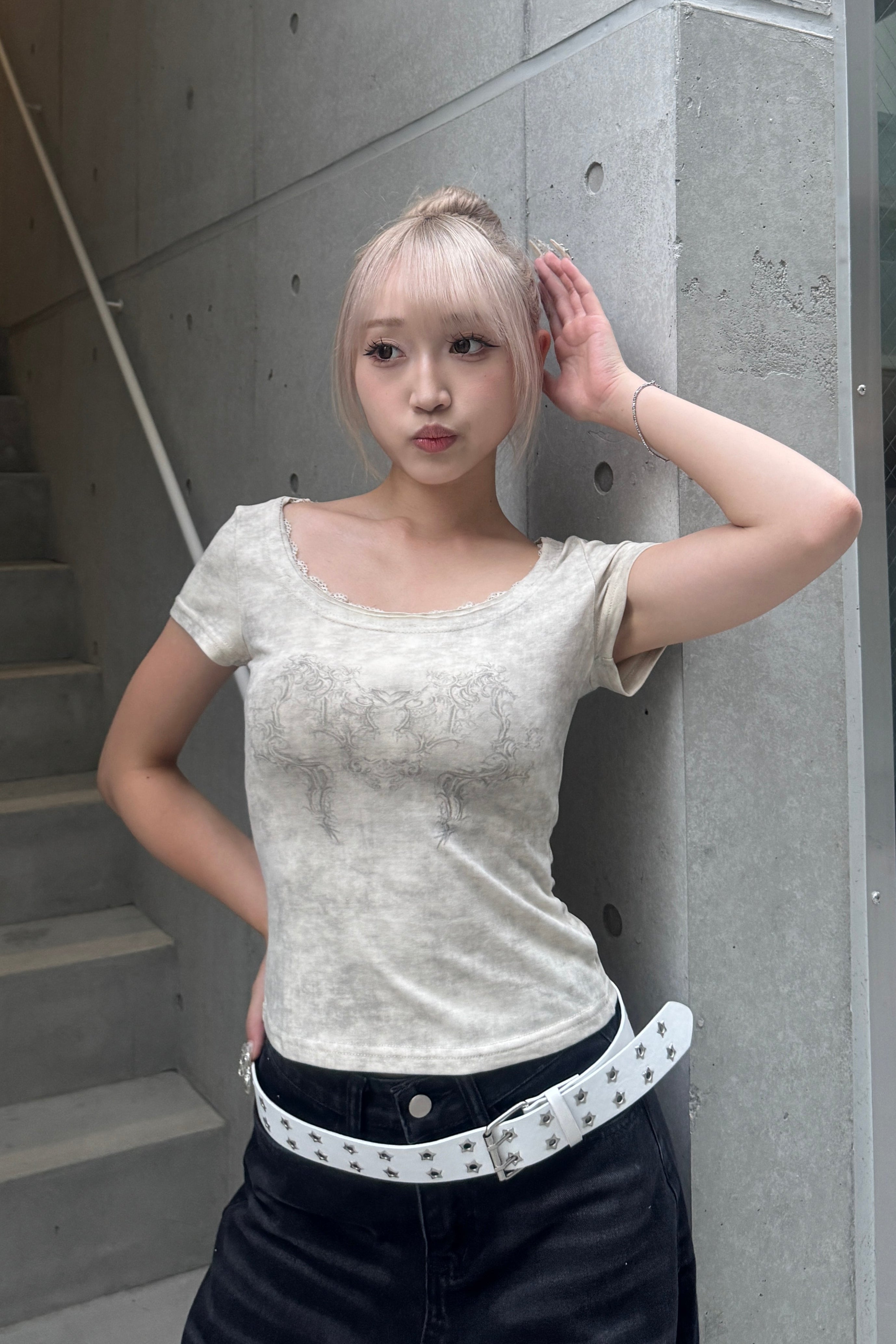 lace round neck T KSG20918