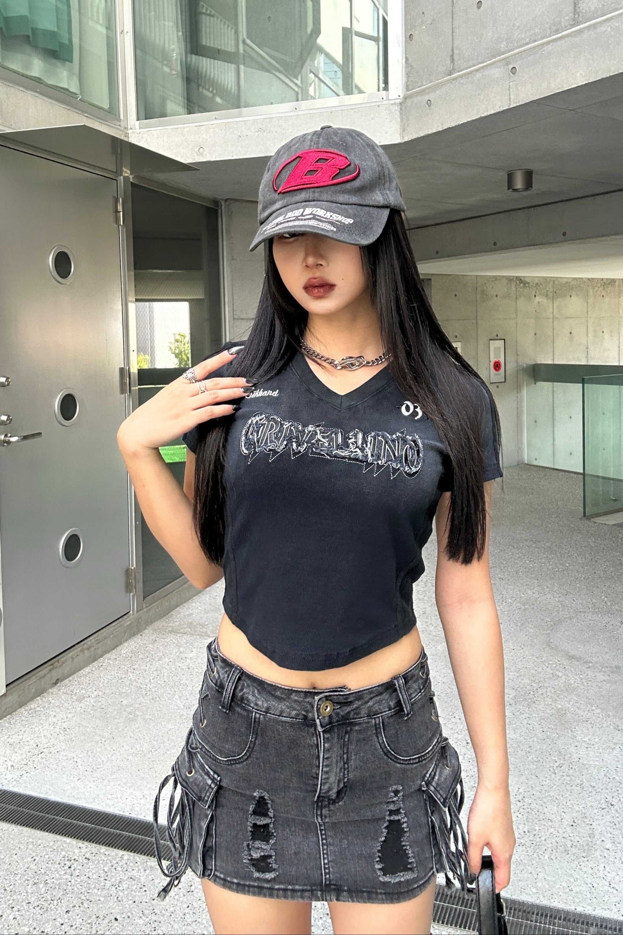 クロップドVネックビンテージTシャツ KSG20840