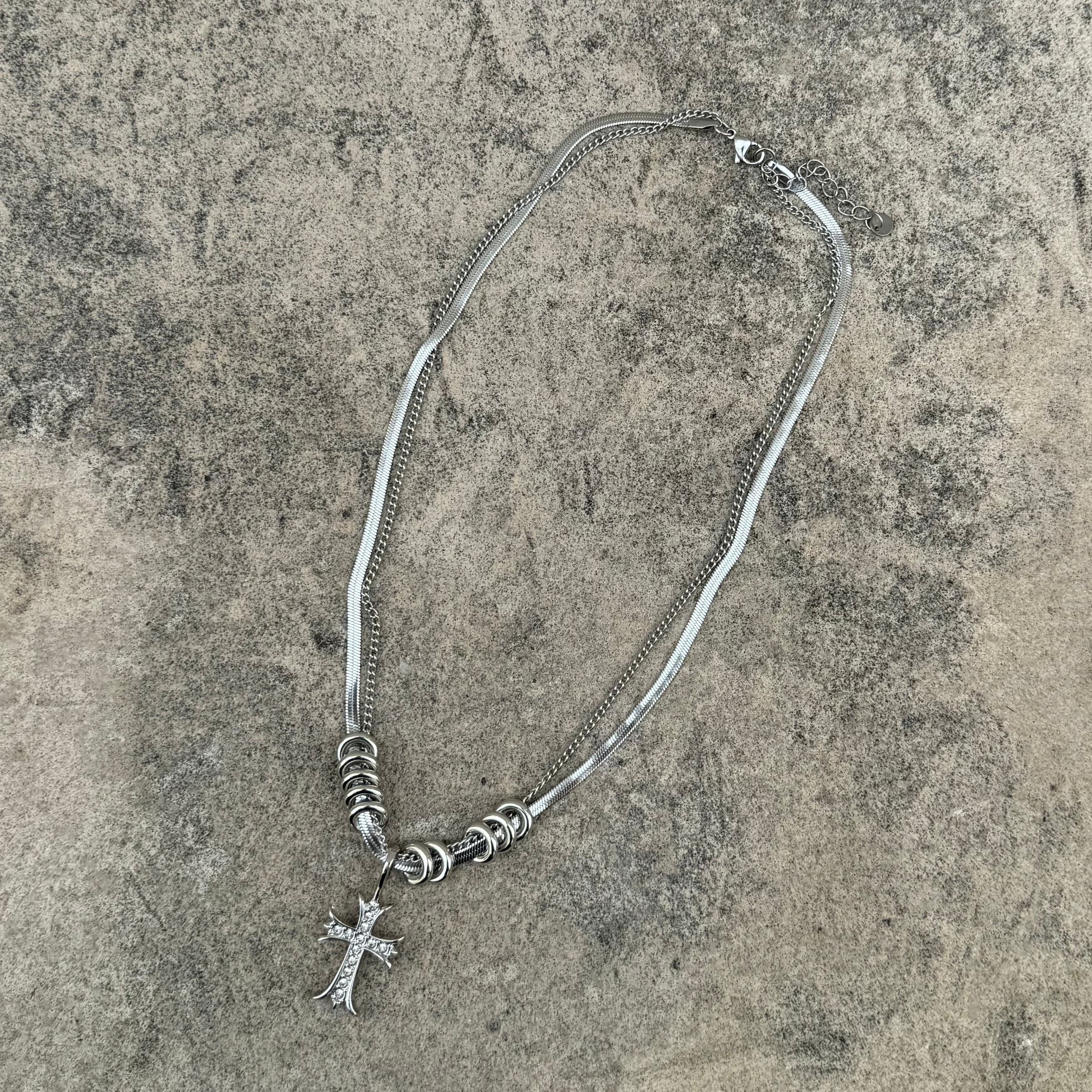 double chain cross necklace KSG40001