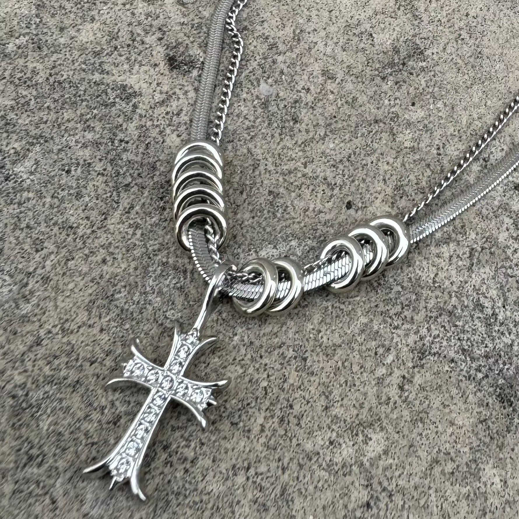 double chain cross necklace KSG40001