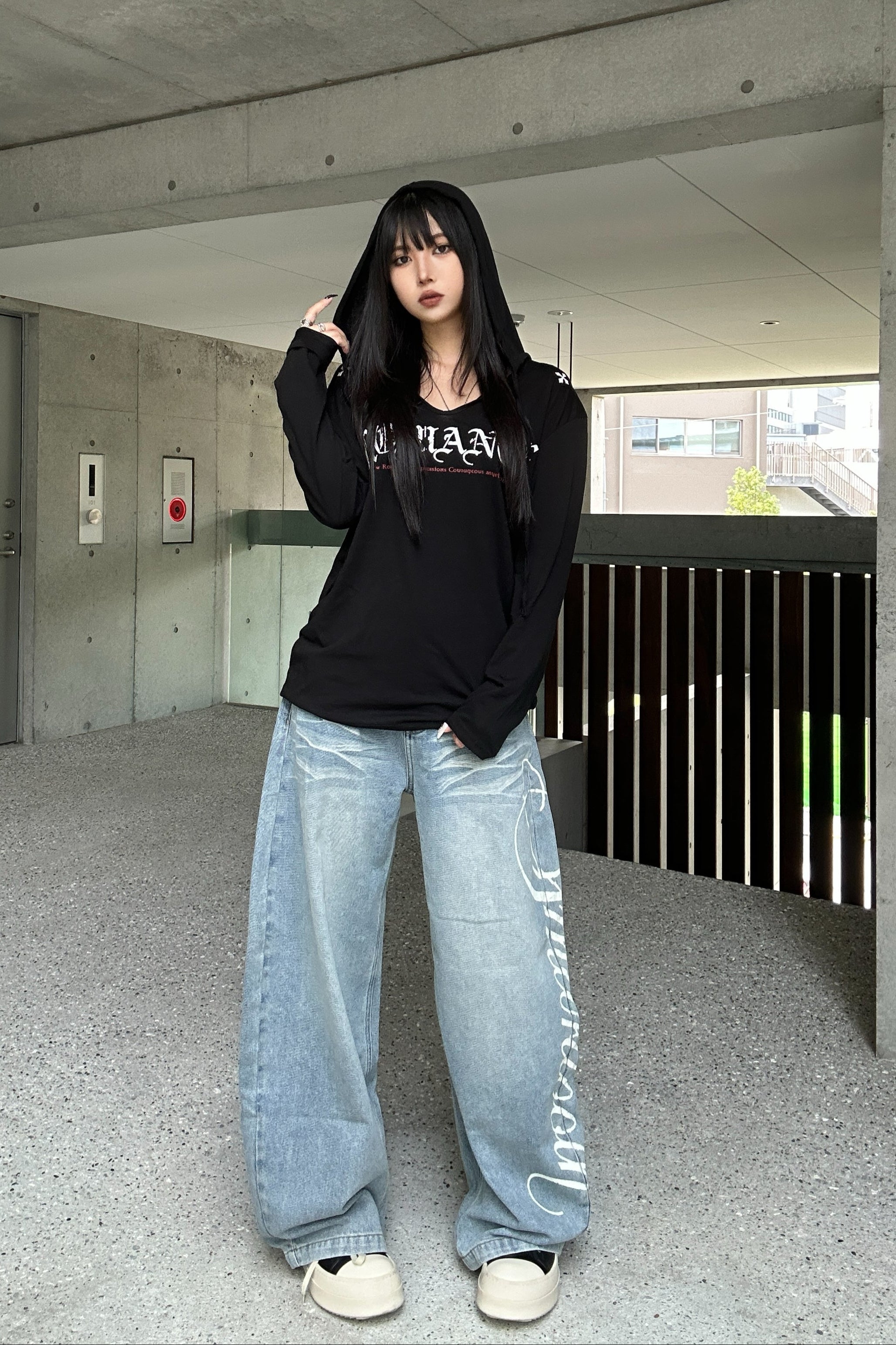 Shoulder Cross Hoodie Top KSG21035