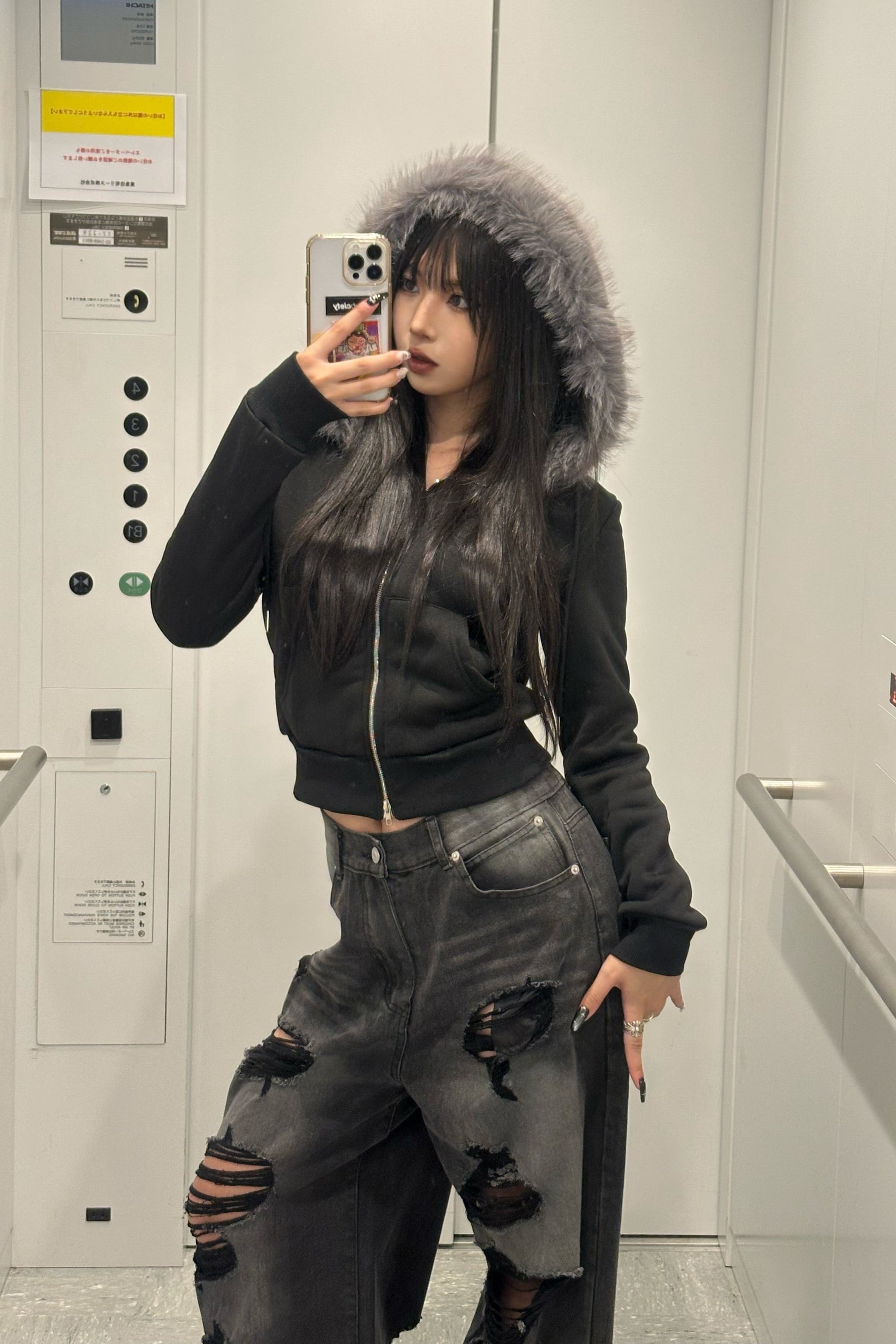 Hoodie Fur Double Zip Parker KSG20953