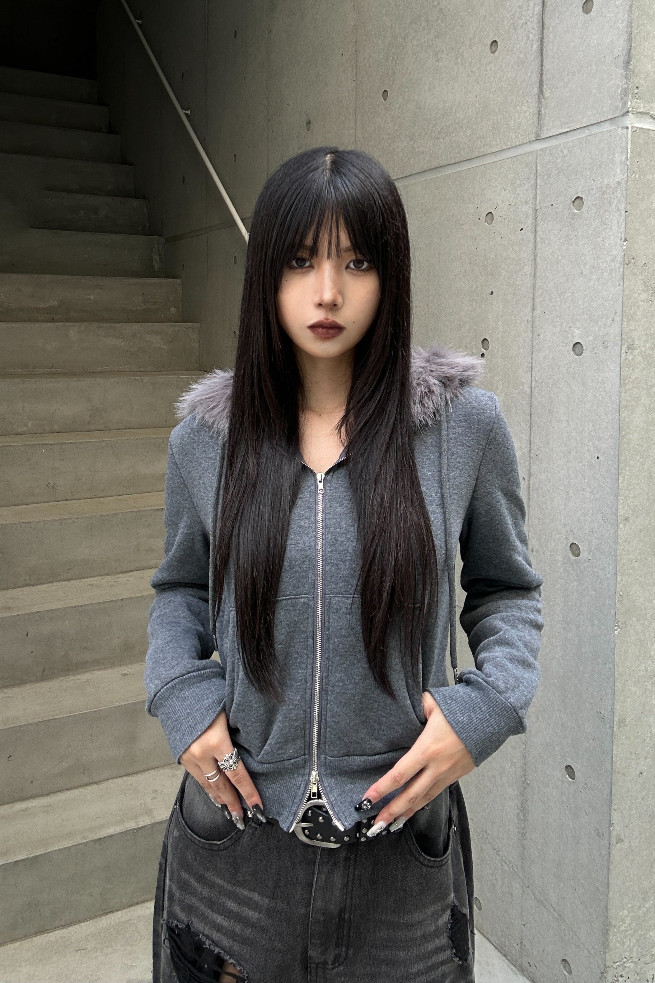 Hoodie Fur Double Zip Parker KSG20953