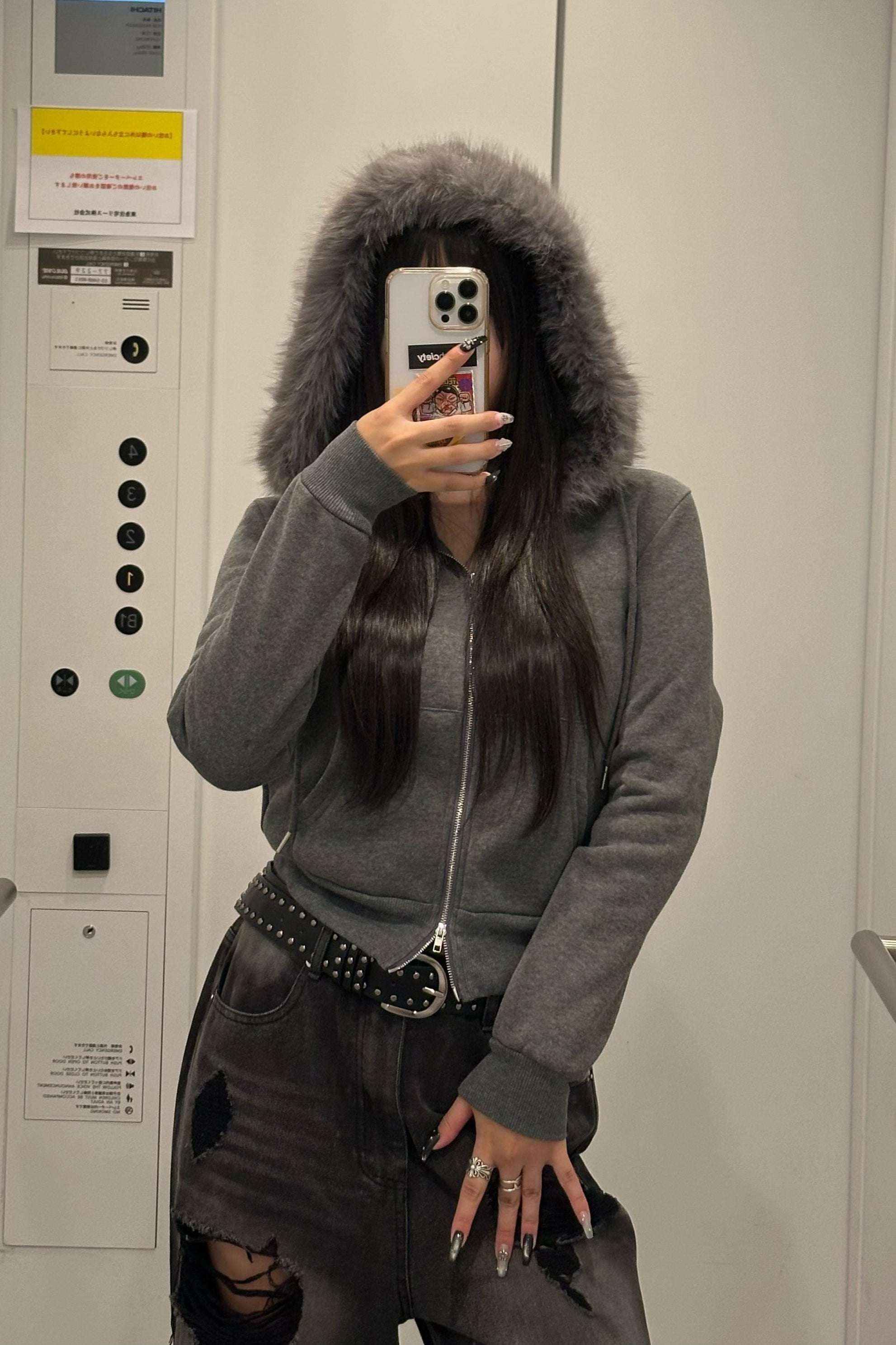 Hoodie Fur Double Zip Parker KSG20953